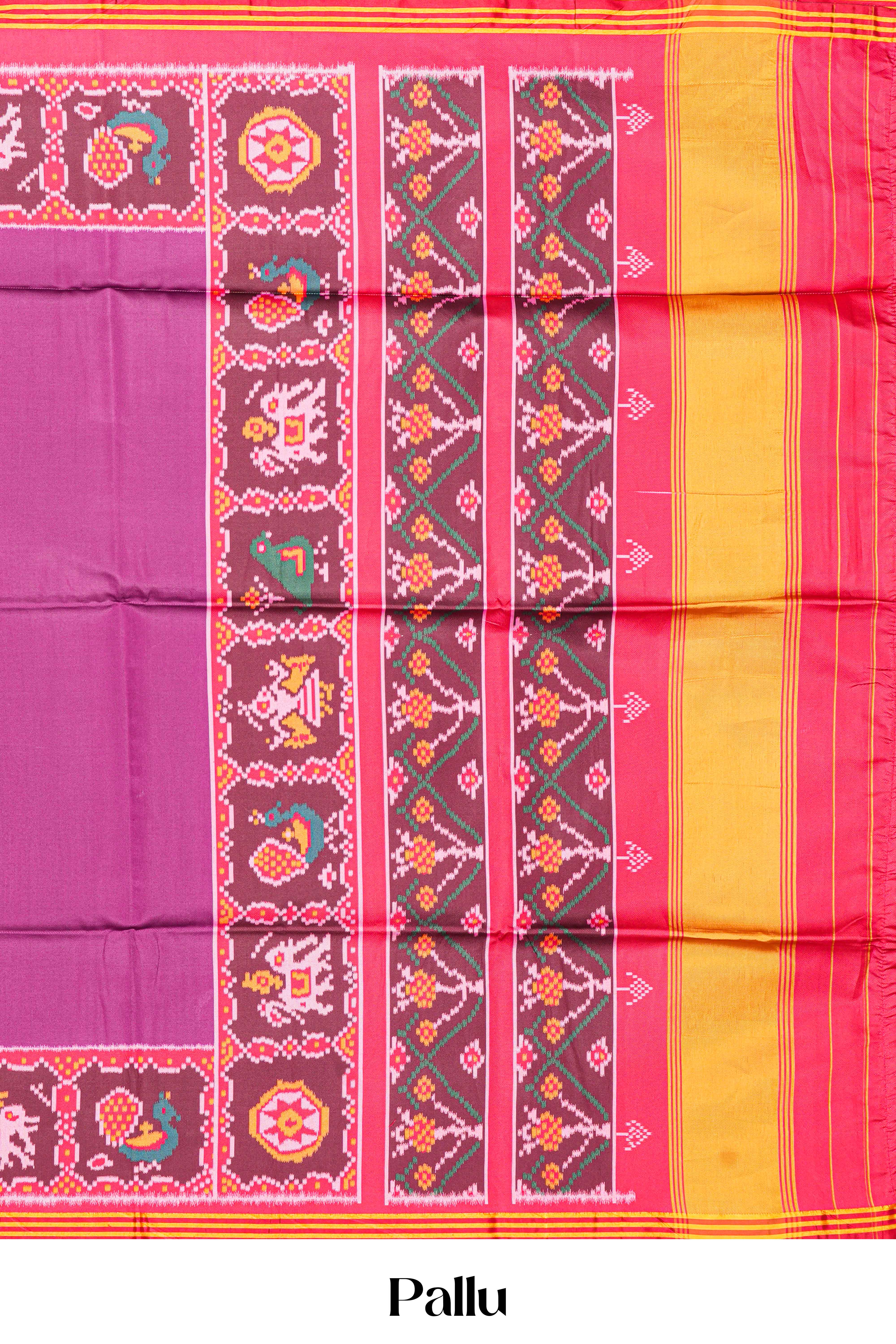 Art Silk Saree Plain Body With Patola Design Pallu Along With Contrast Blouse - Image 5