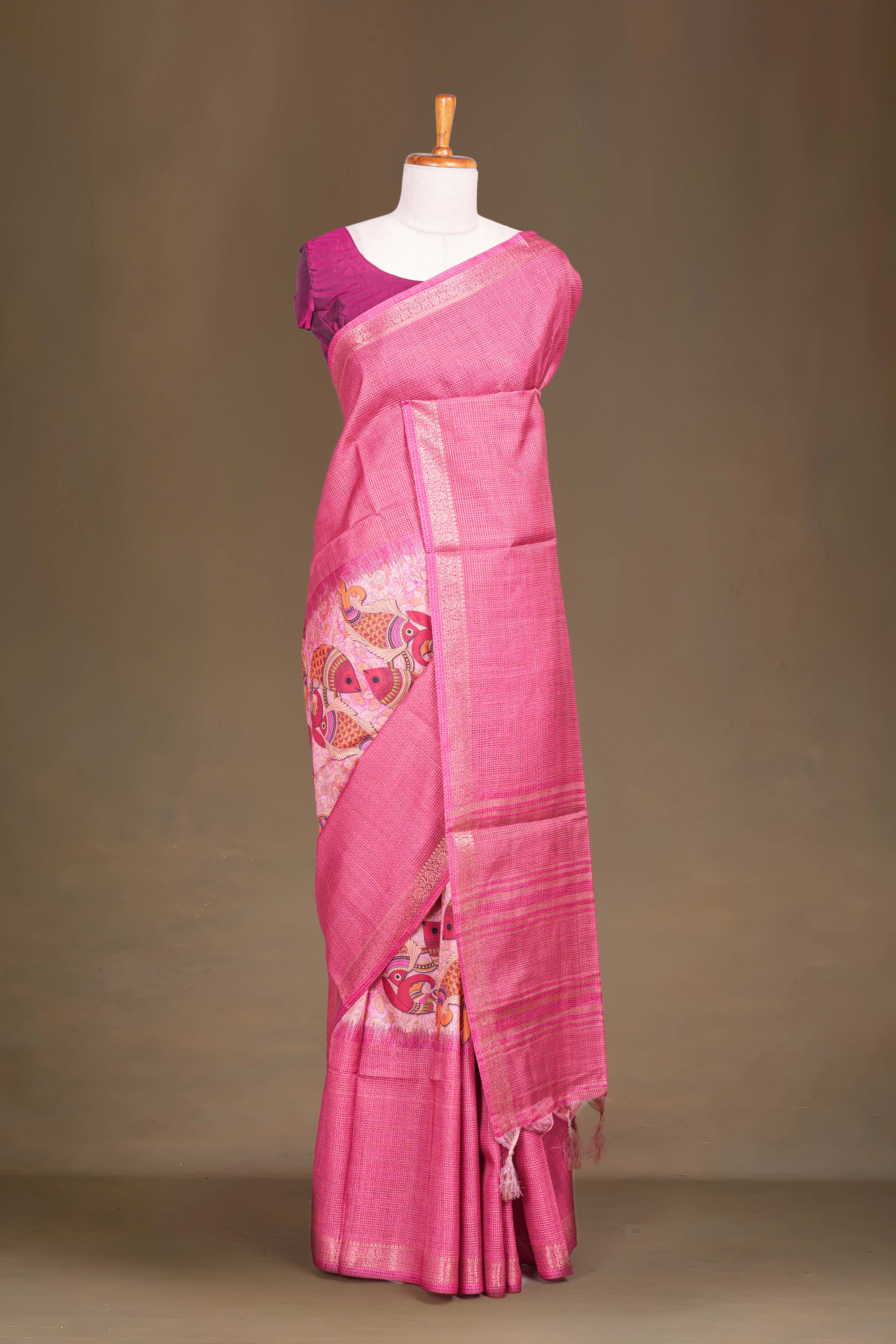 Art Tussar Centre Print With Zari Border - Image 2