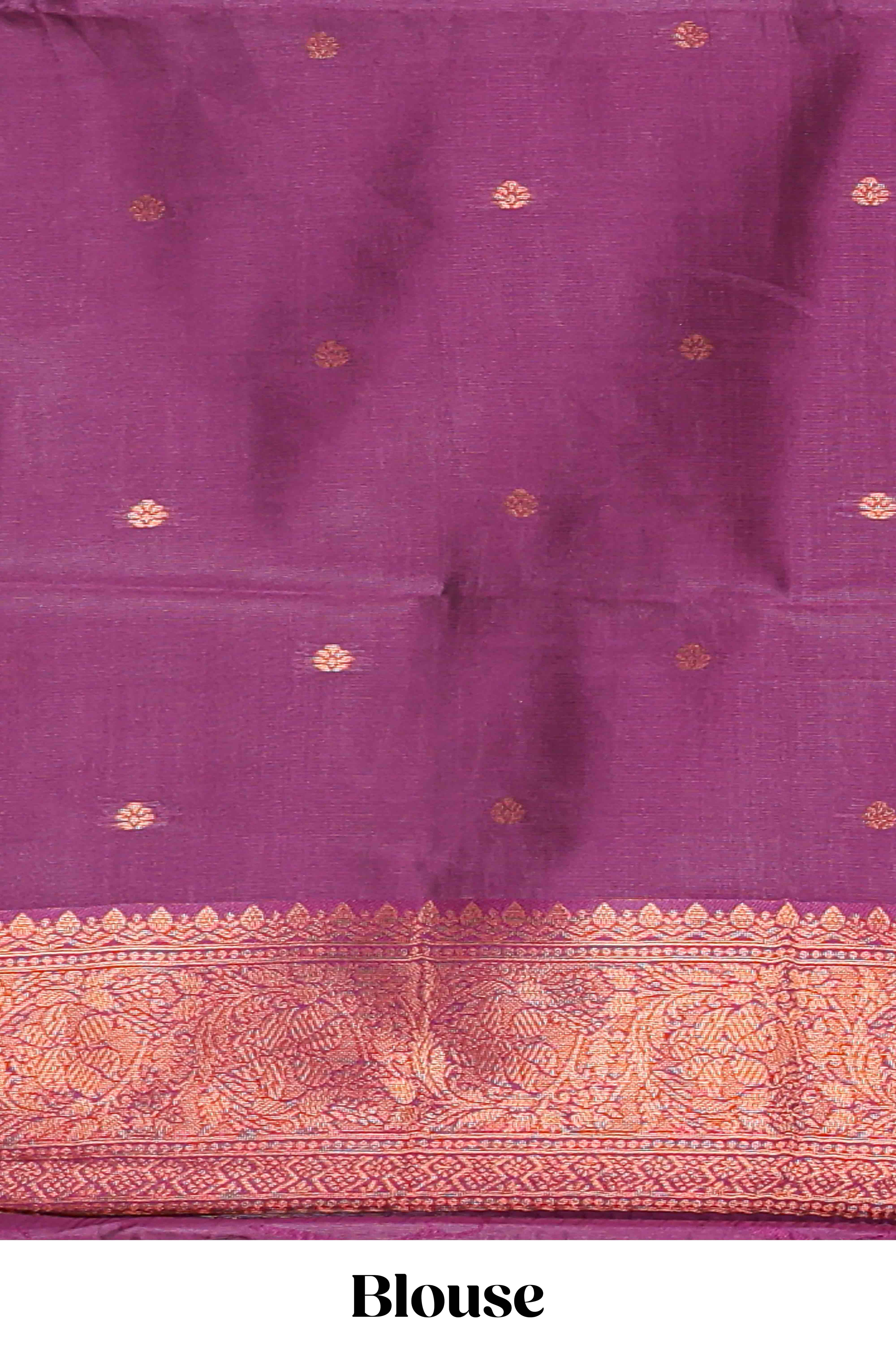 Beige chevron zari design litchi silk saree with contrast zari design border and contrast blouse - Image 5