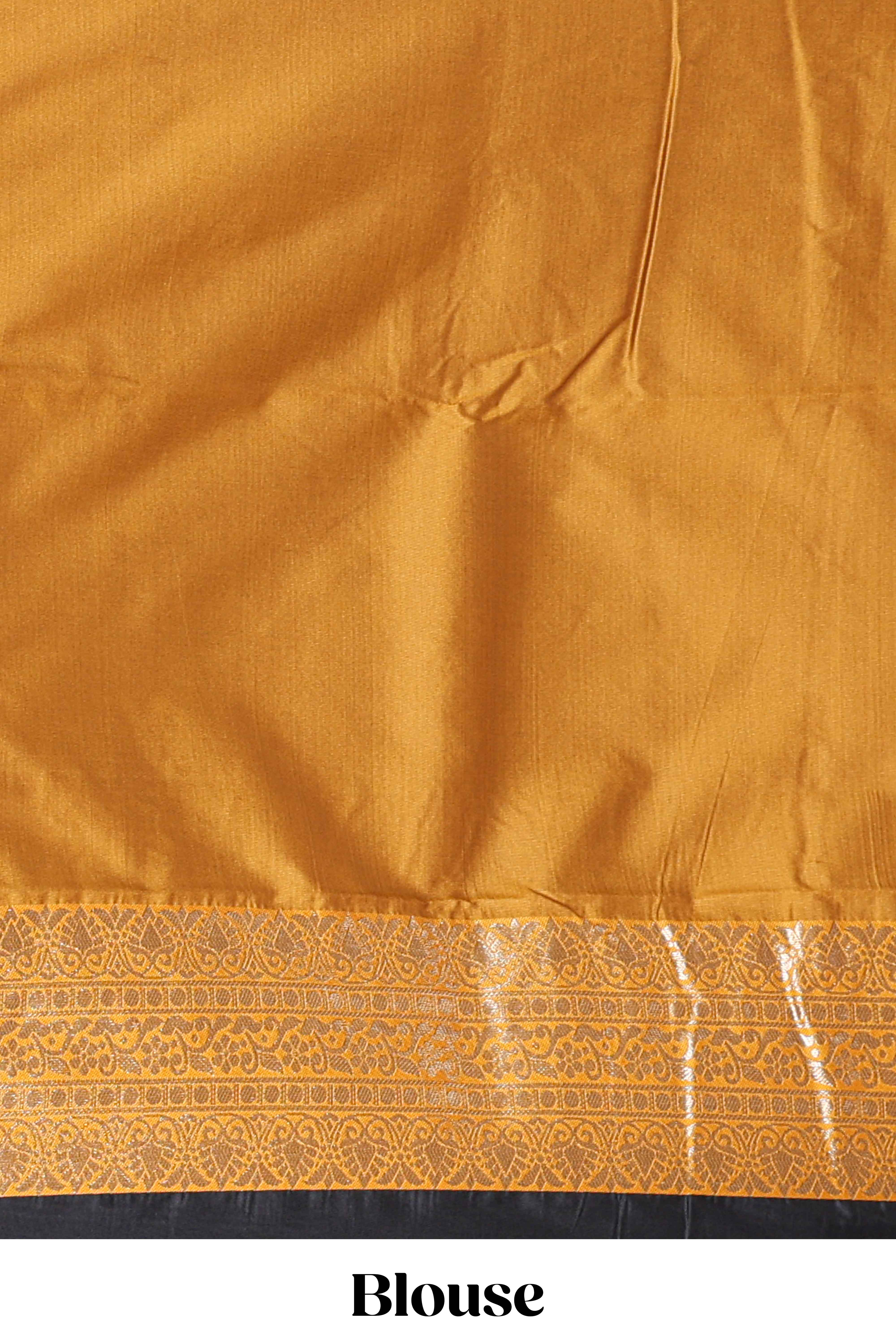 Black Checked Art Silk Saree with Rich Gold Zari Border and Grand Zari Woven Pallu with Contrast Blouse - Image 5