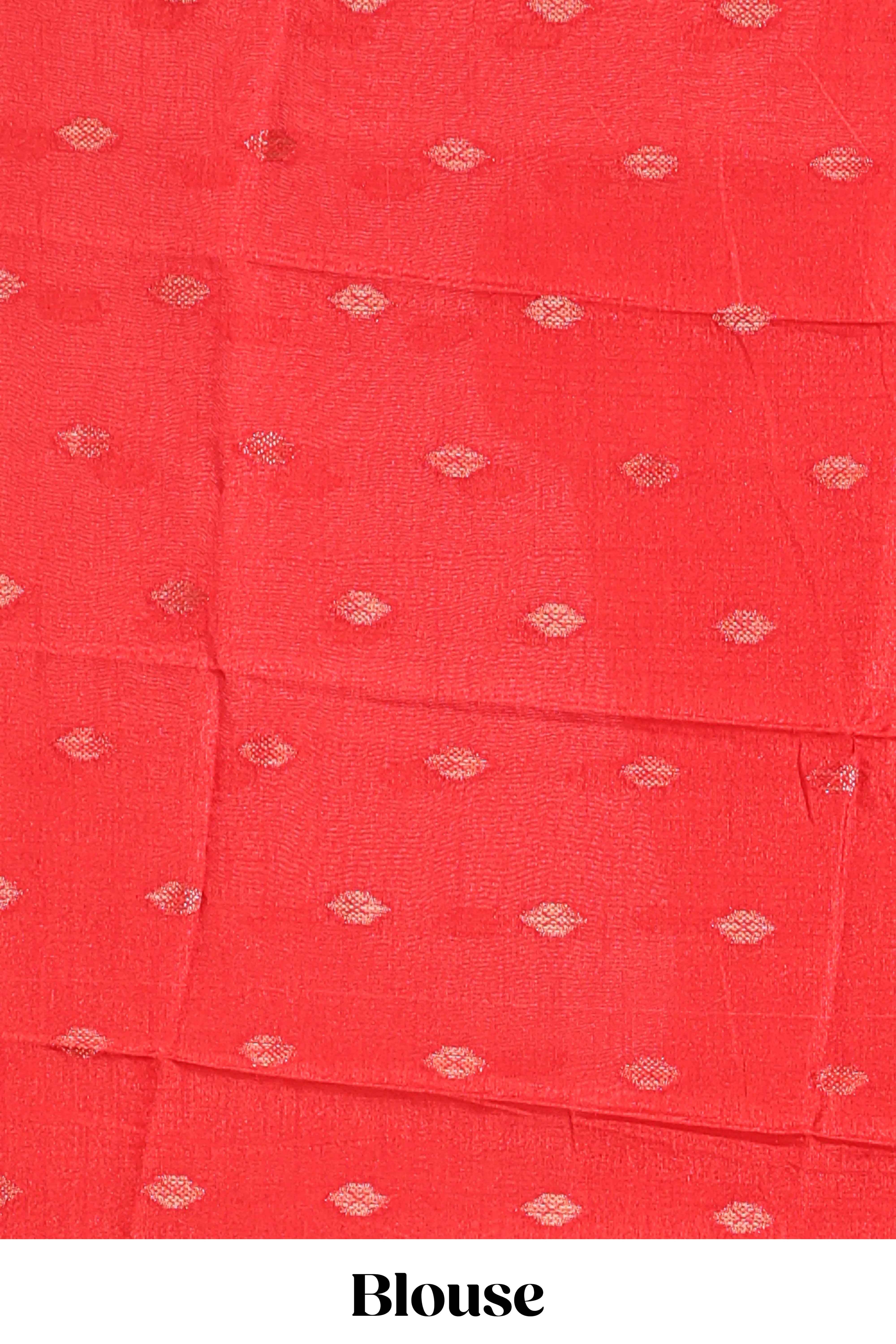 Black zari striped motifs dola silk saree with contrast red border and zari motifs blouse - Image 5