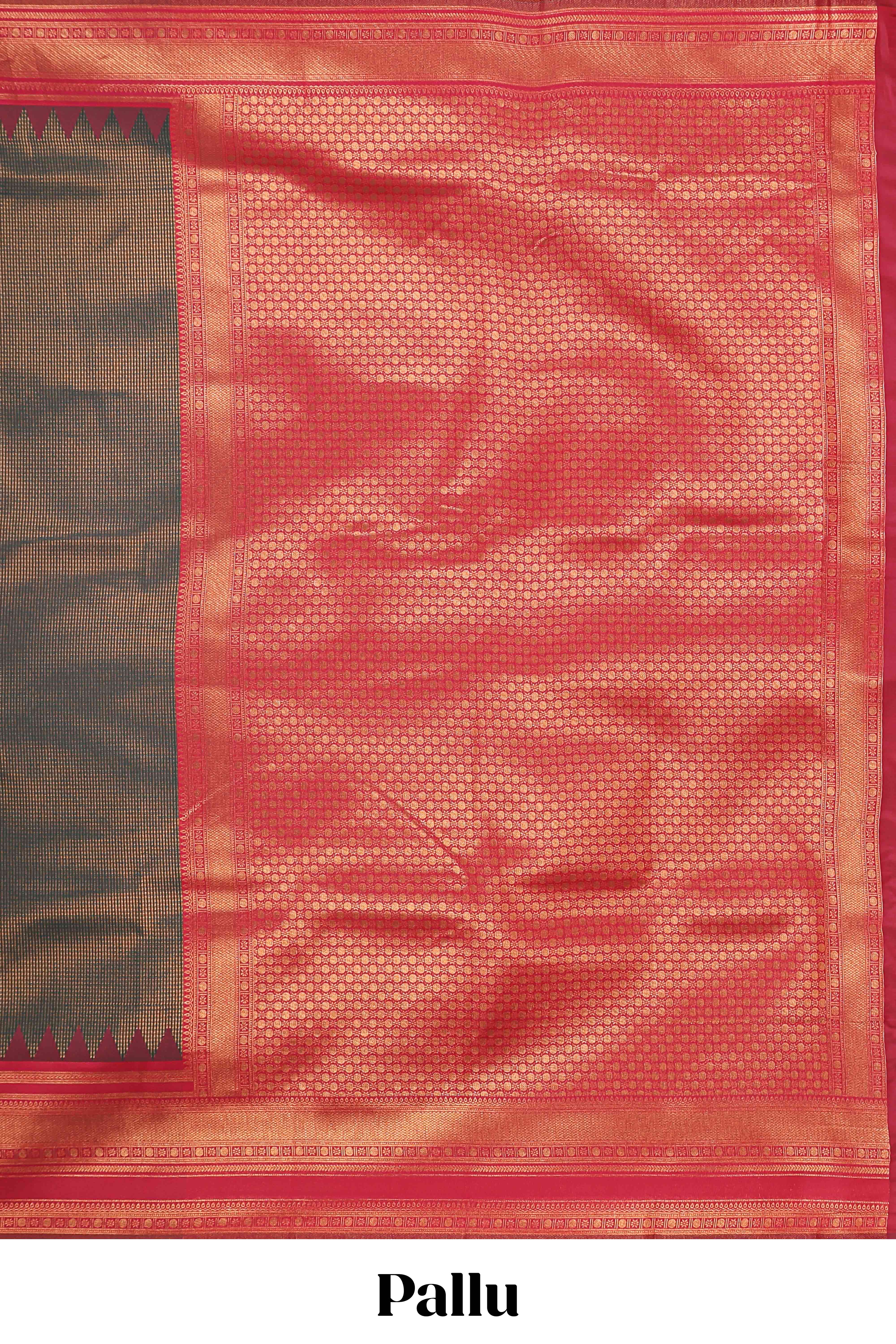 Black zari textured litchi silk saree with contrast zari border and floral motifs blouse - Image 4