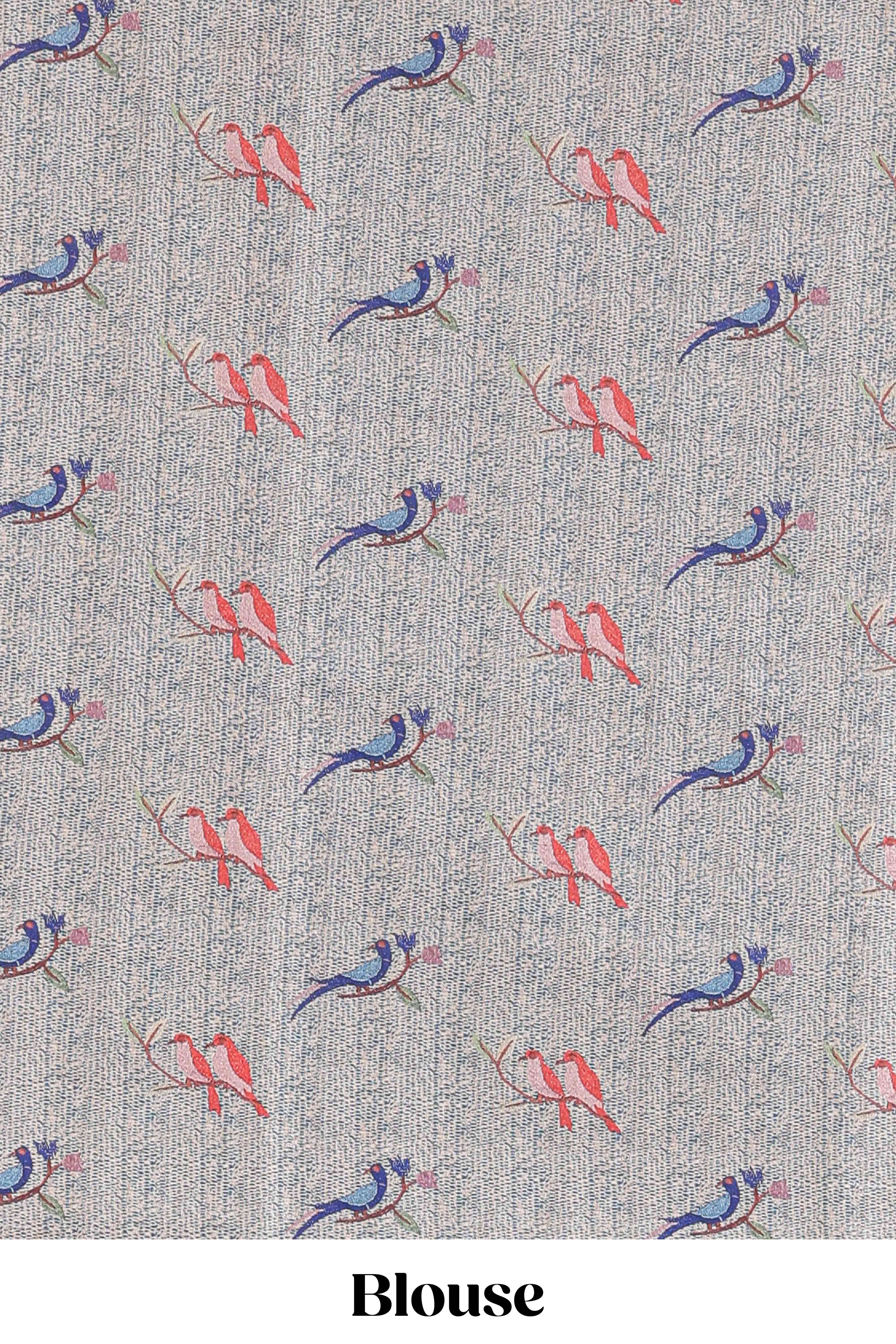 Blue art tussar silk saree with traditional dot print and paithani-style floral and animal motifs - Image 5