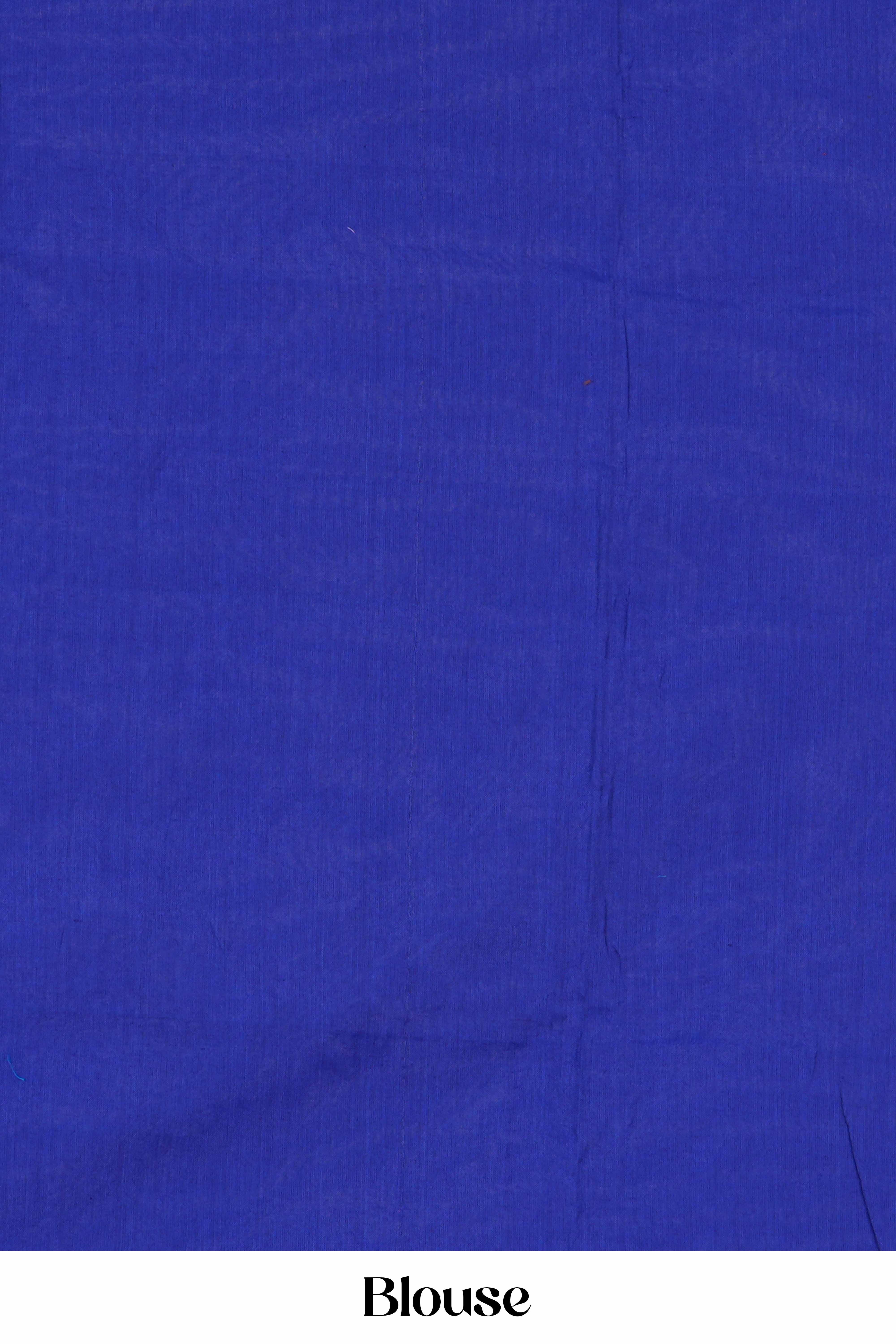 Blue Borderless South Cotton Saree With Embroidery Work - Image 3