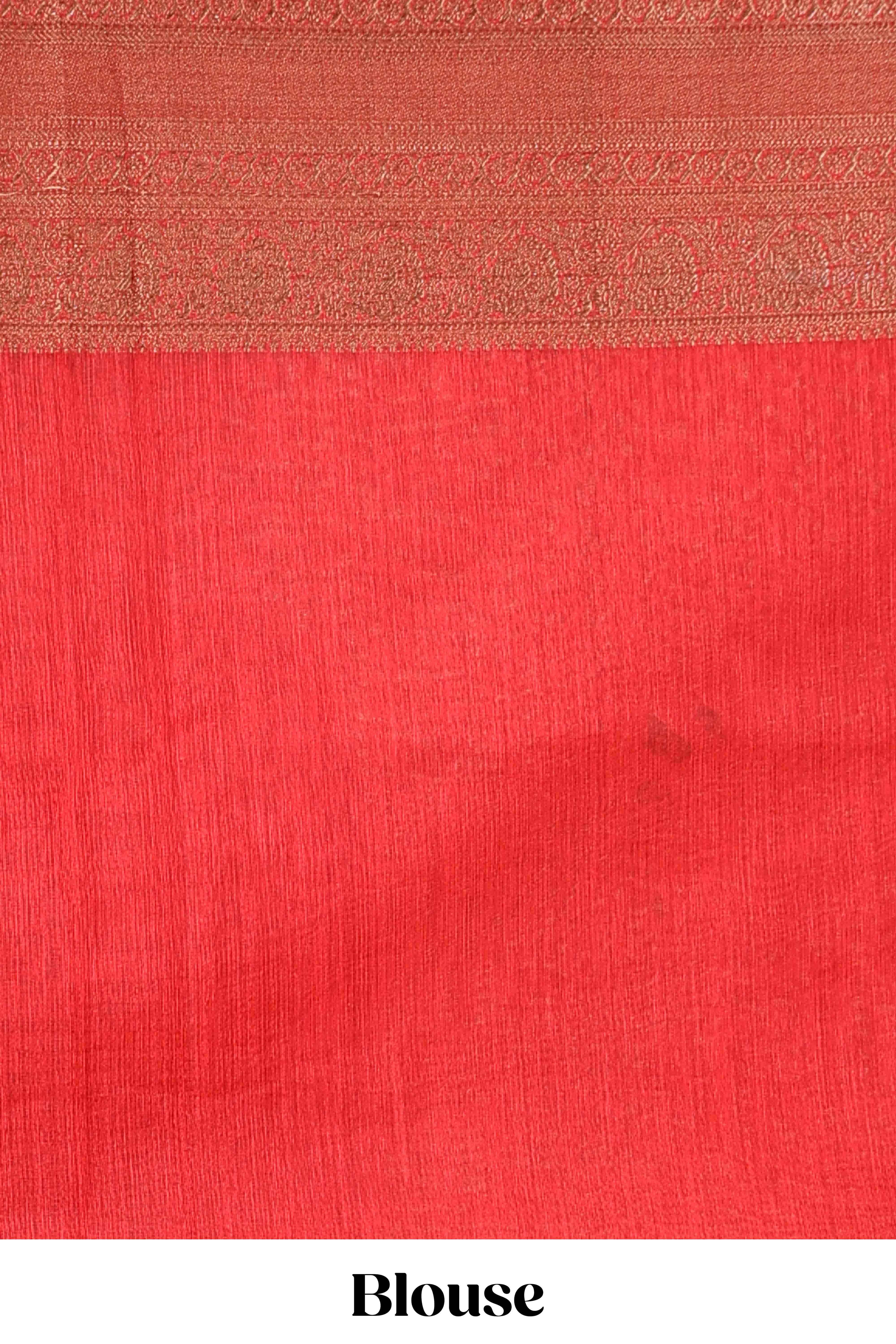 Blue jute cotton saree with contrast zari border and pallu - Image 5