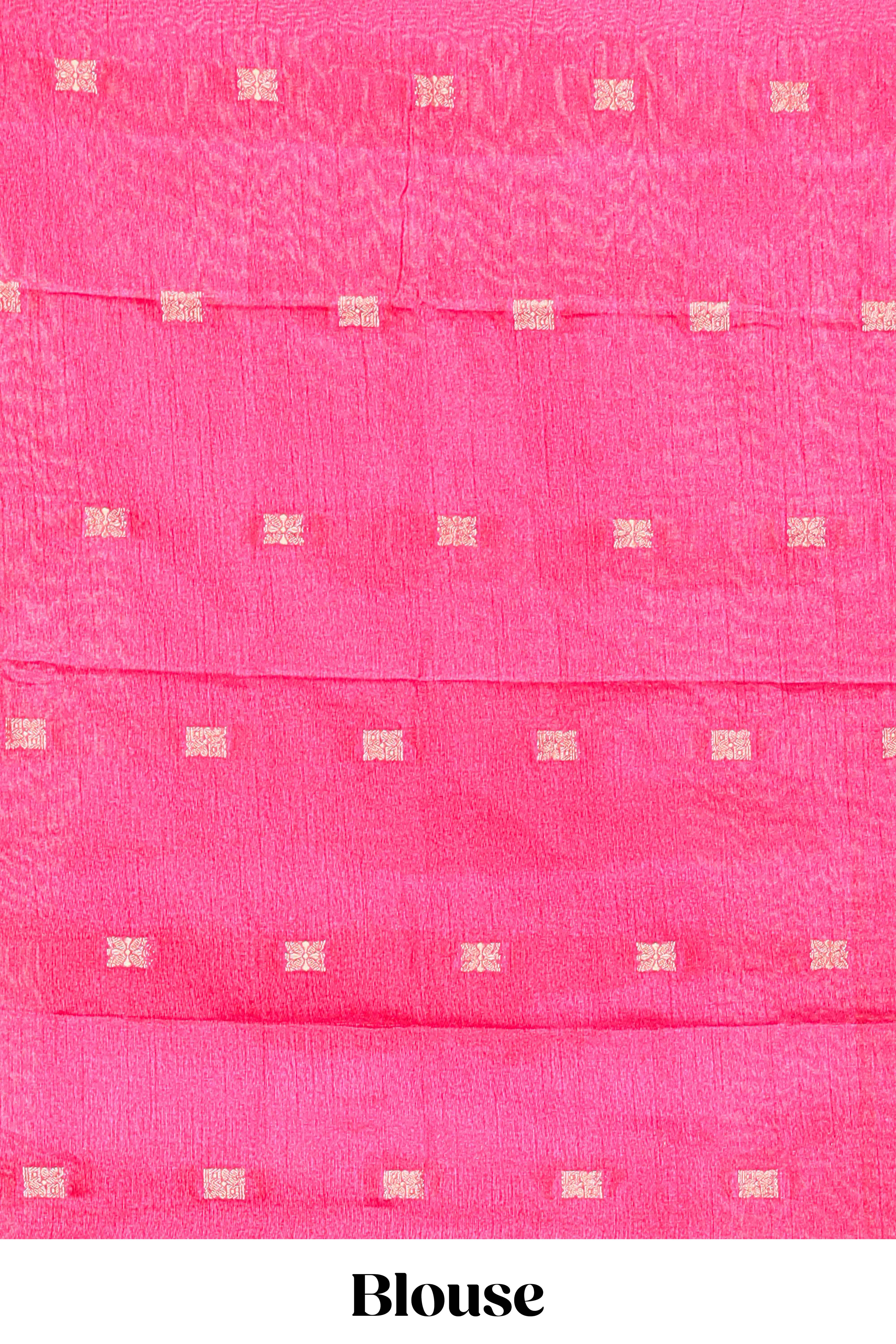 Blue marsh mellow plain saree with contrast gold zari border and butta blouse - Image 5