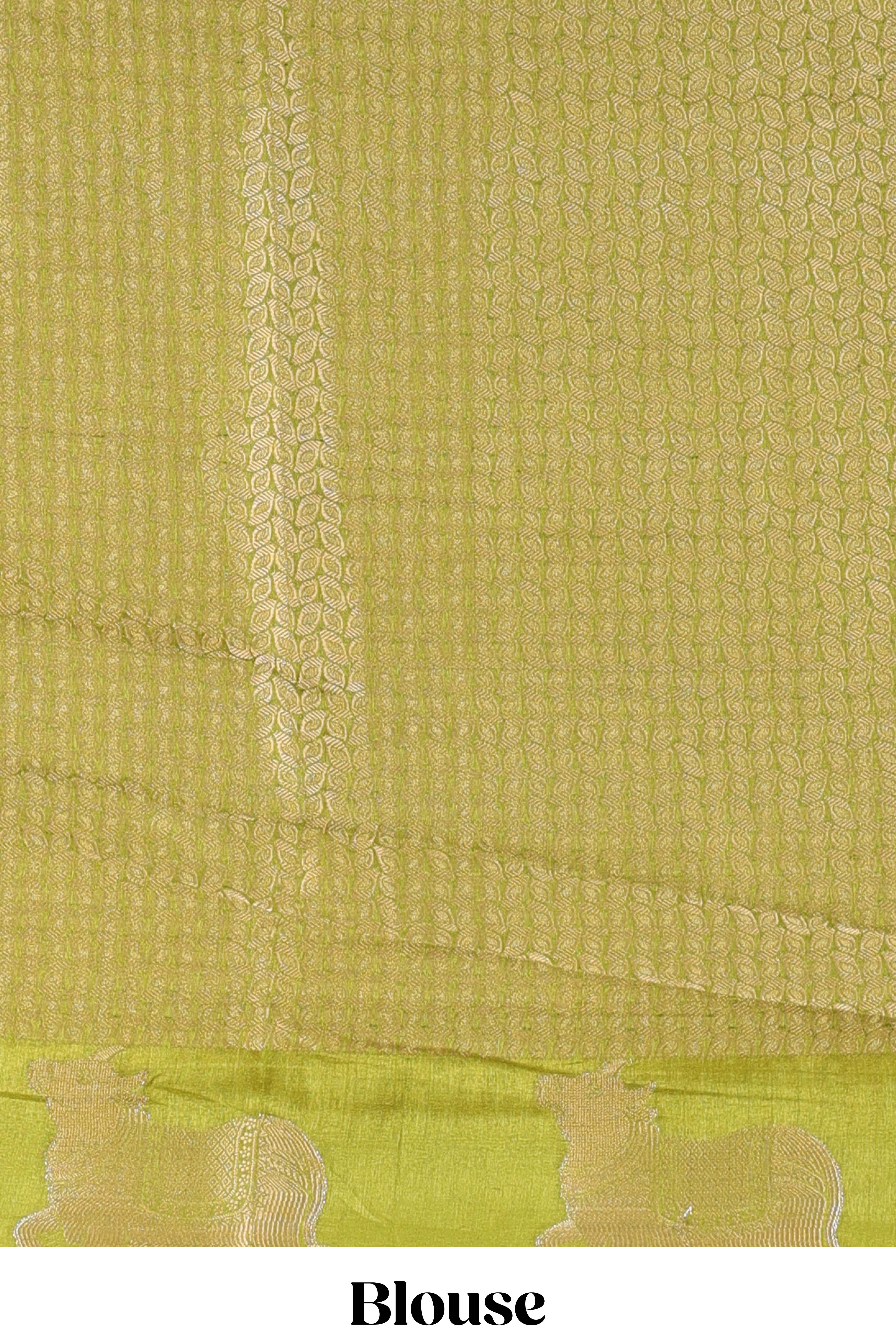 Blue viscose dola silk saree with zari butta weave, pichwai motif border and contrast blouse - Image 5