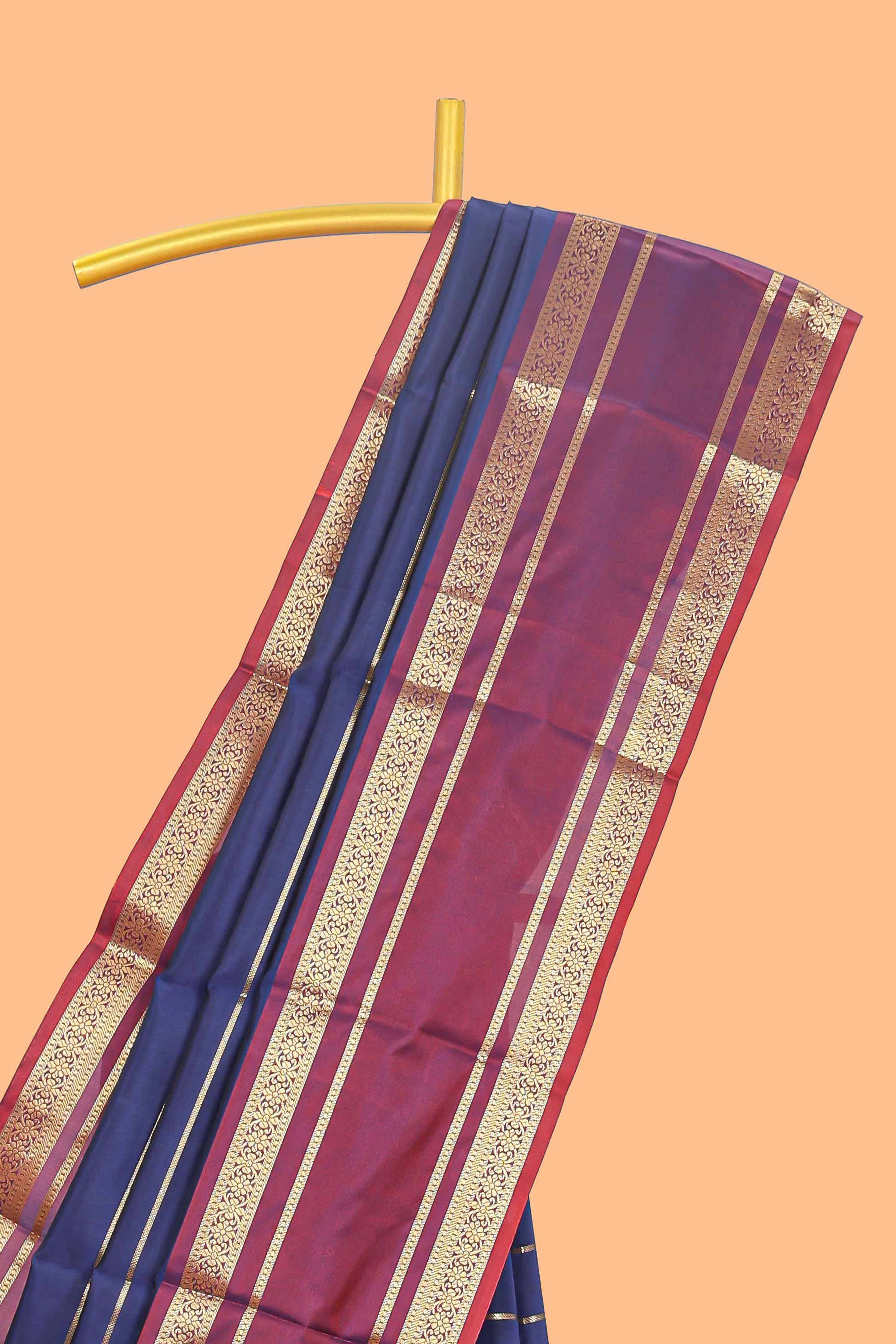 Blue zari striped raw silk saree with contrast bentex zari border and pallu - Image 2