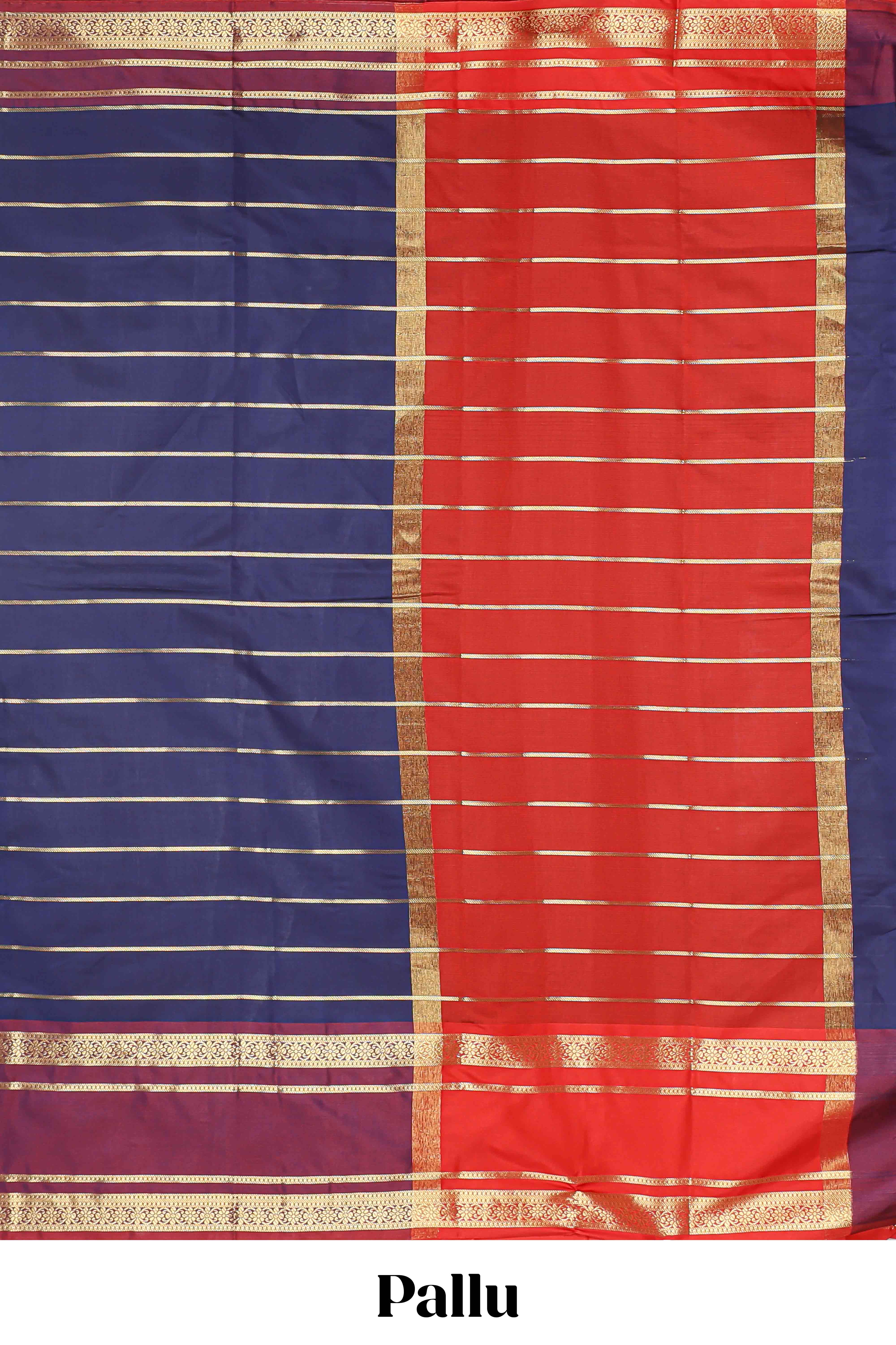 Blue zari striped raw silk saree with contrast bentex zari border and pallu - Image 4
