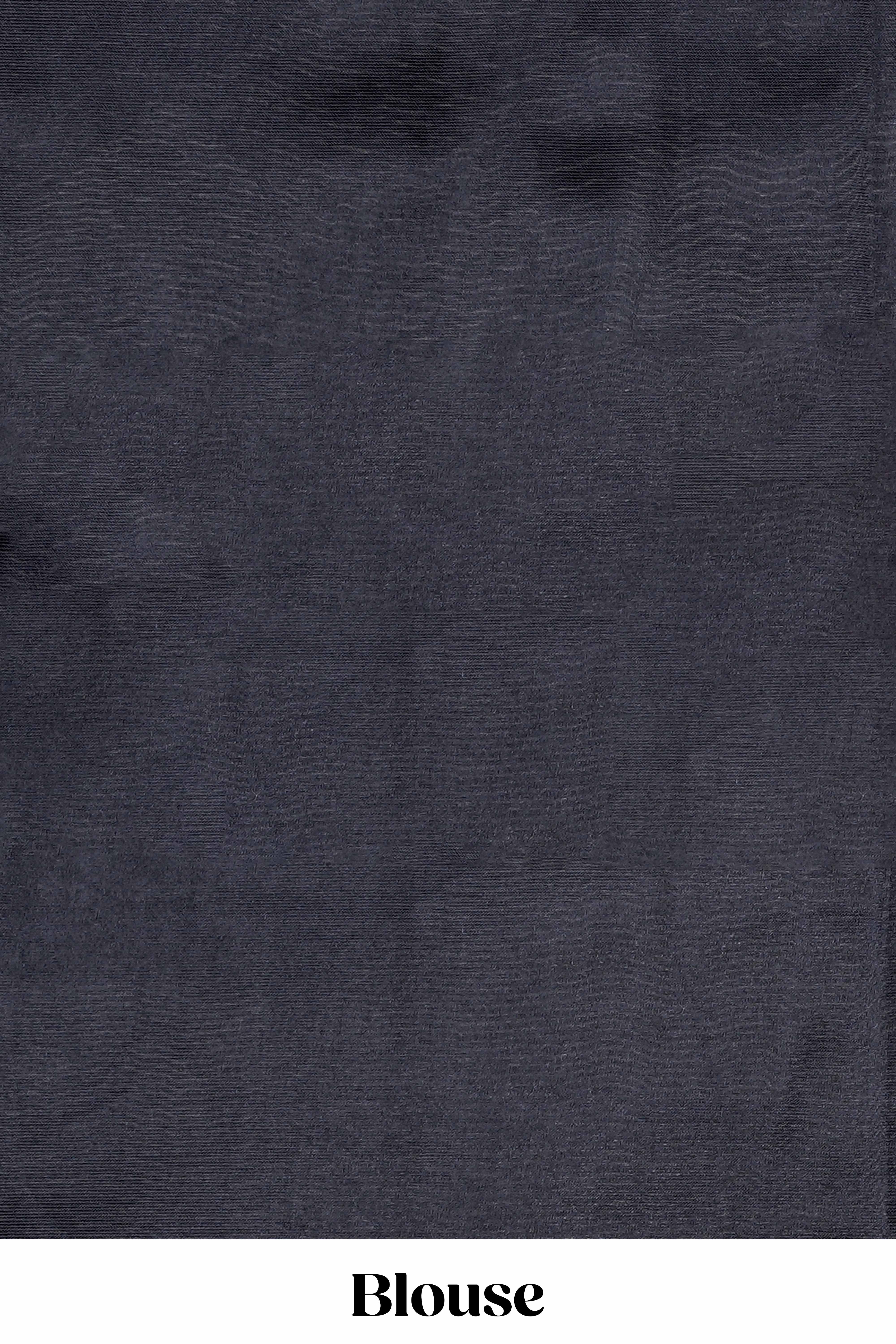 Borderless black south cotton saree with blue adire batik print on body and pallu - Image 5