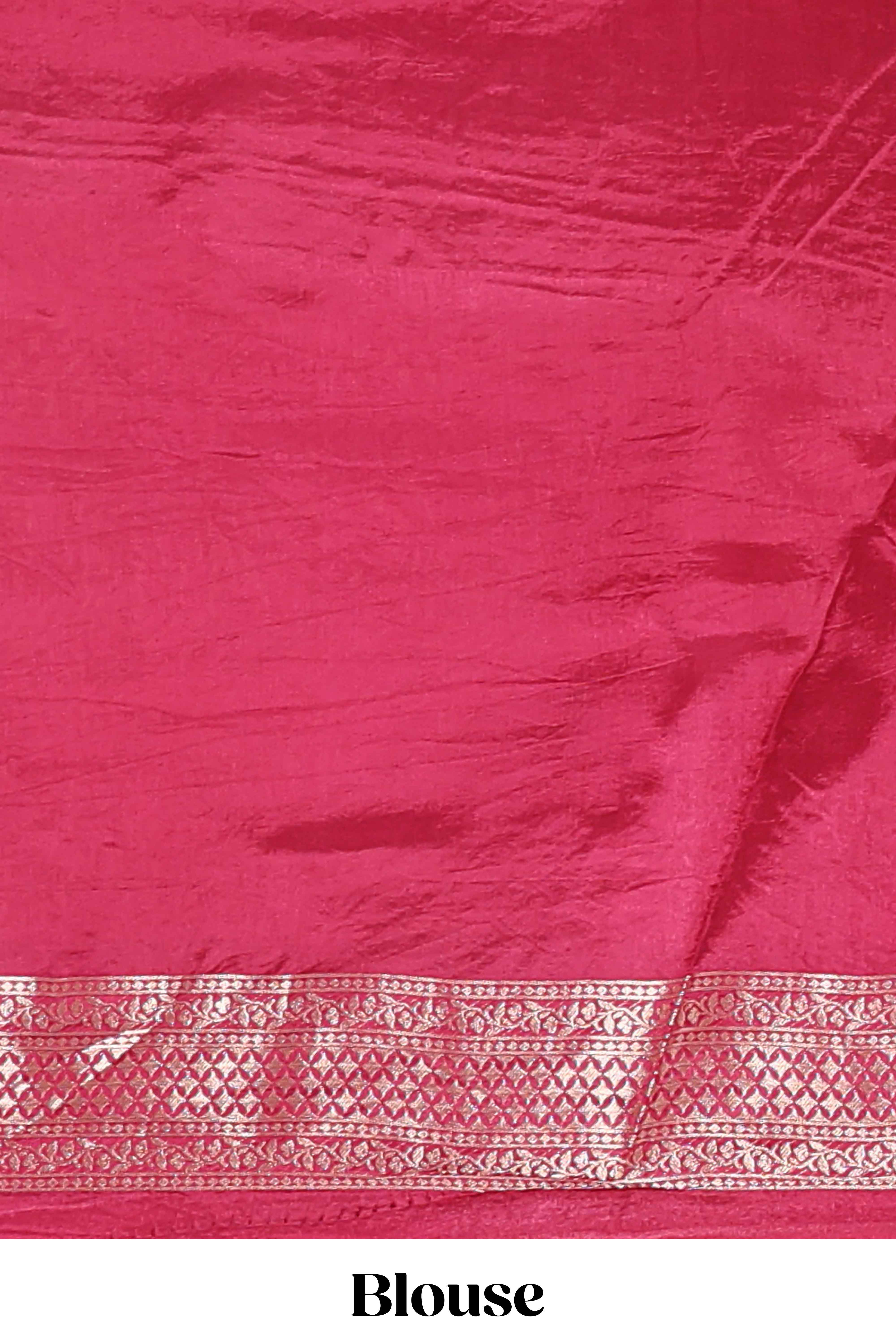 Borderless maroon striped floral design banarasi silk saree with self pallu and matching blouse - Image 5