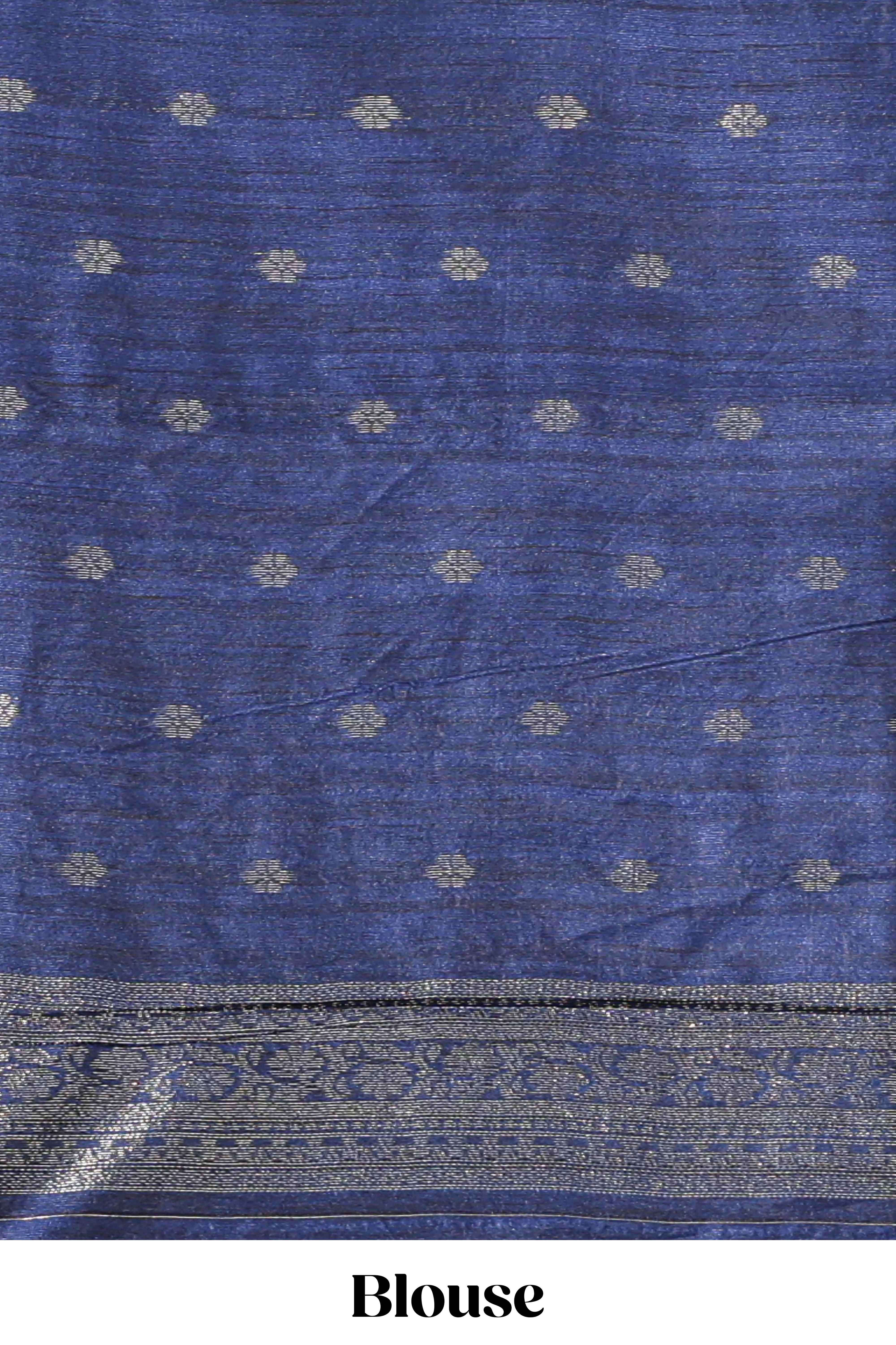 Borderless pink floral design semi tussar saree with contrast pallu and blouse - Image 5