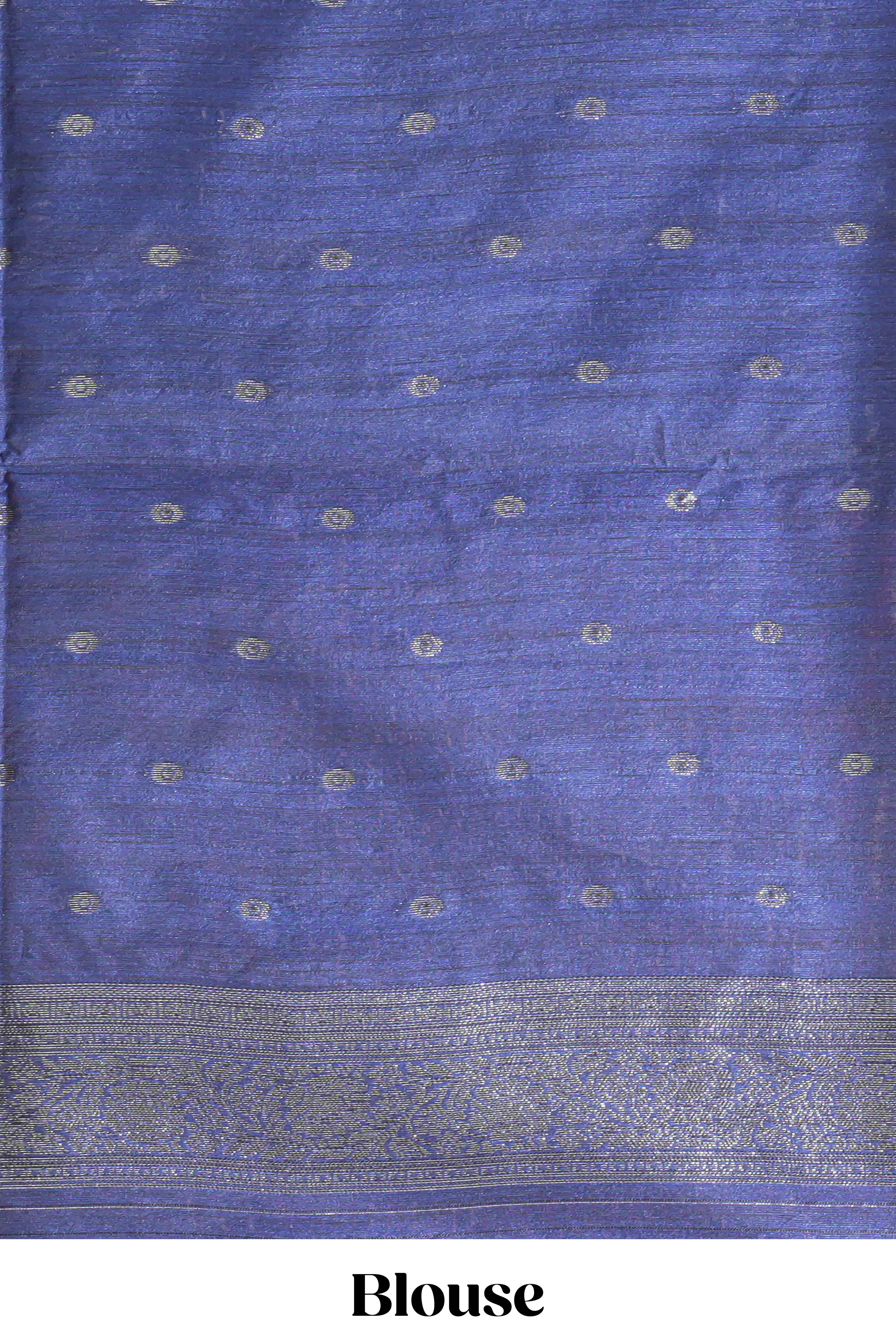 Borderless pink round butta art tussar saree with contrast pallu and blouse - Image 5