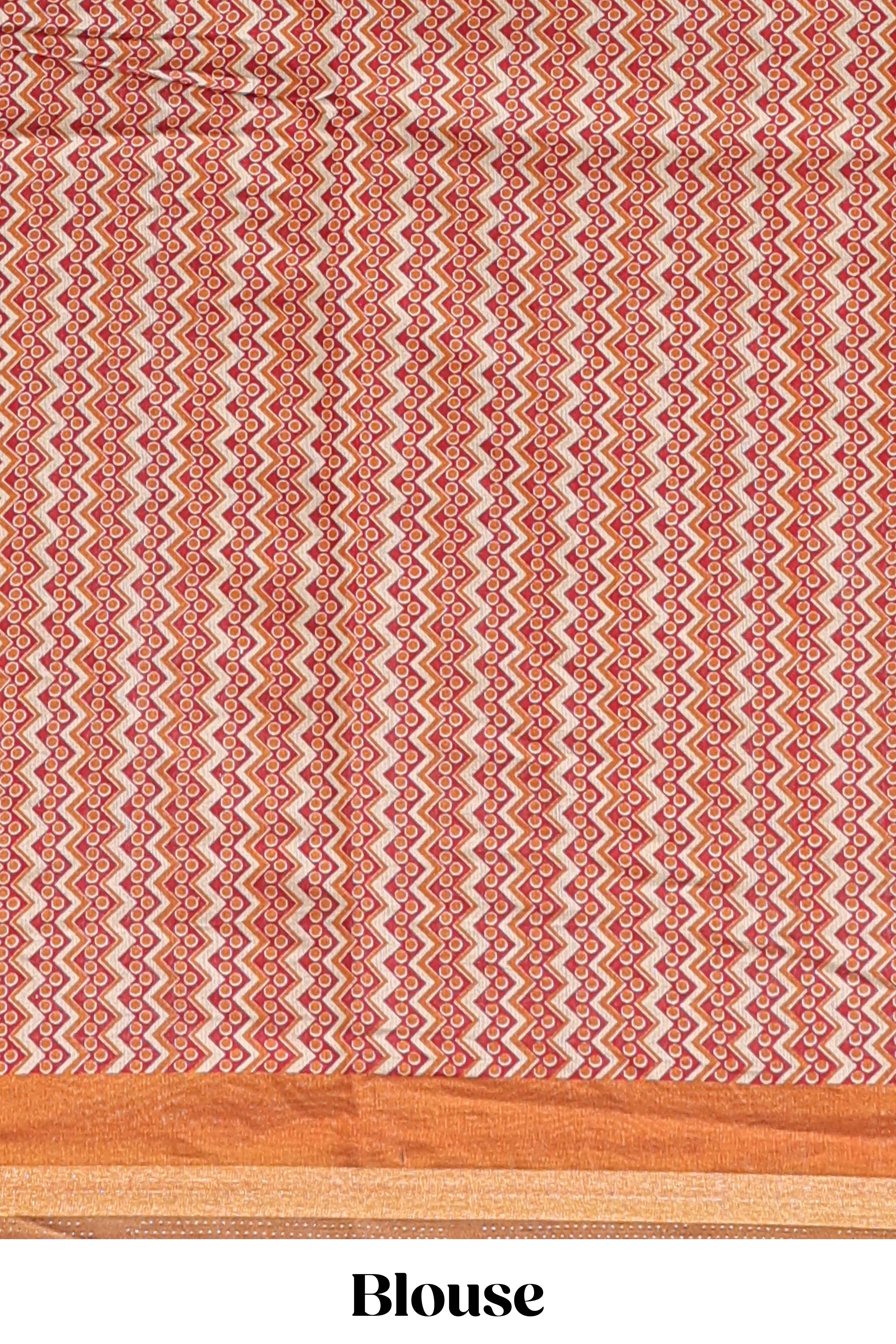 Brown shibori style chanderi cotton saree with contrast mustard border and blouse - Image 5
