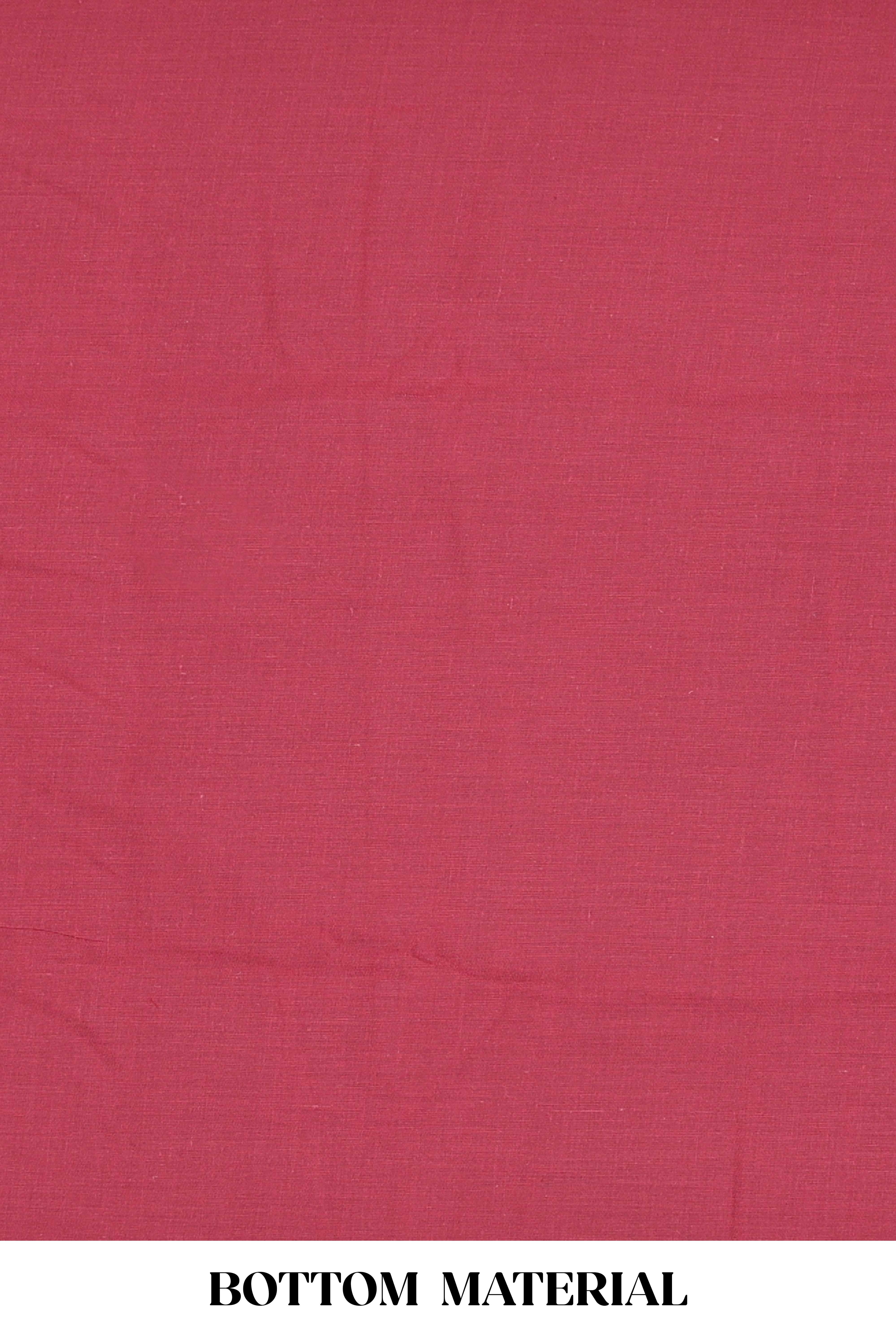 Red embroidered cotton silk chudidhar material with sequin thread work and contrast dupatta - Image 3