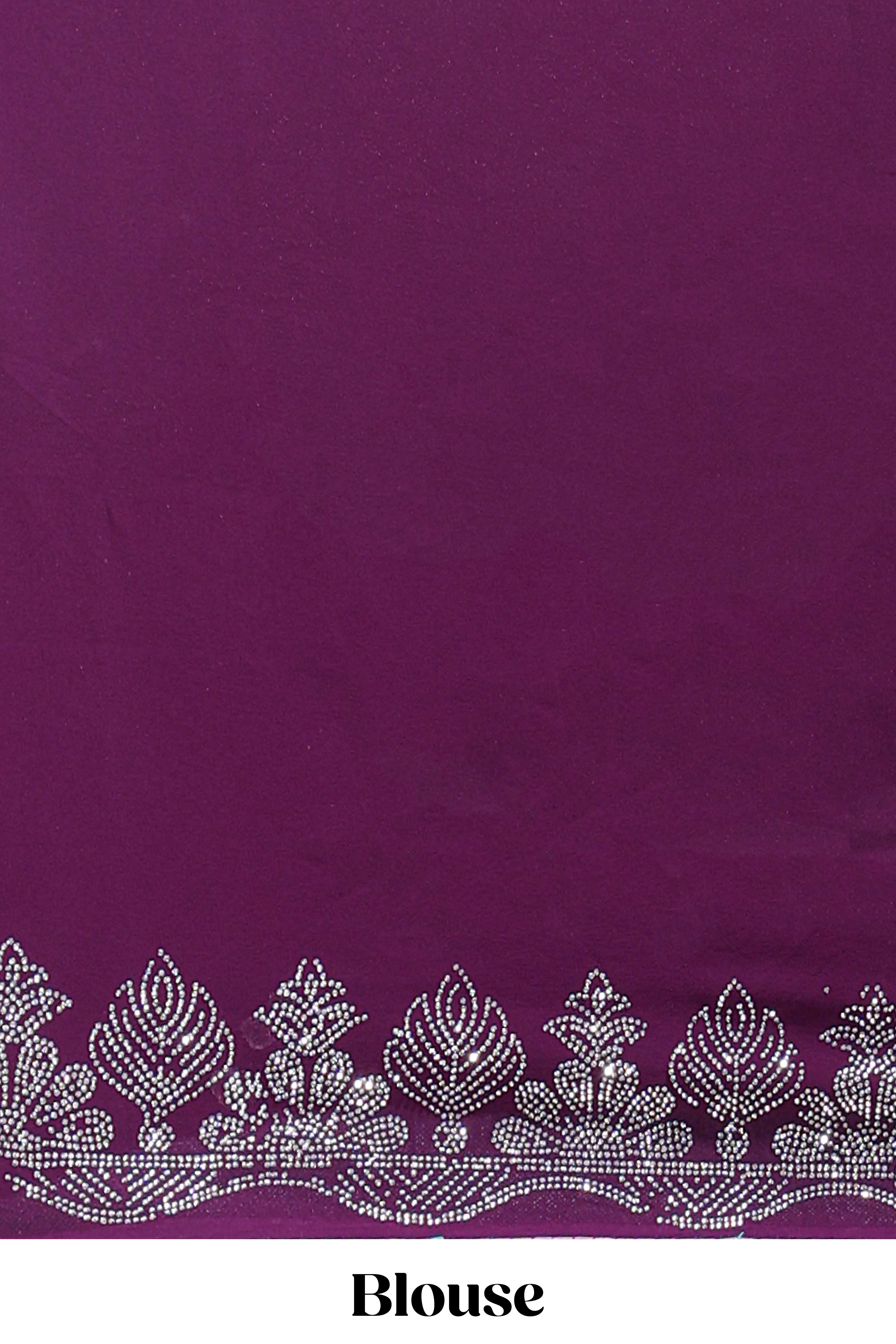 Burgundy weaving stripes stone work all over body designer saree with self scallop design floral border and matching blouse - Image 5