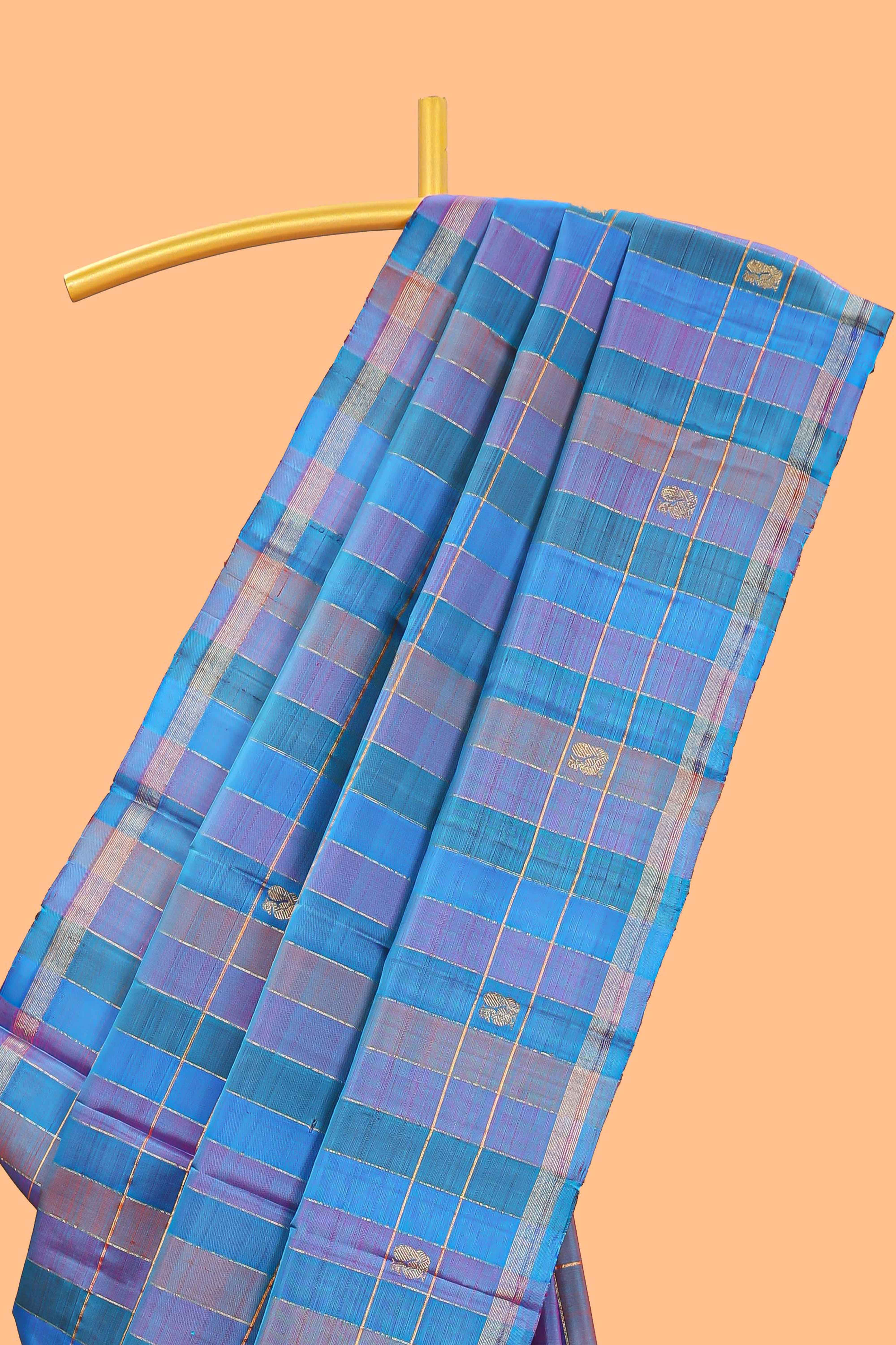 Multi color zari stripes and butta parambariya pattu saree with self zari border and matching blouse - Image 2