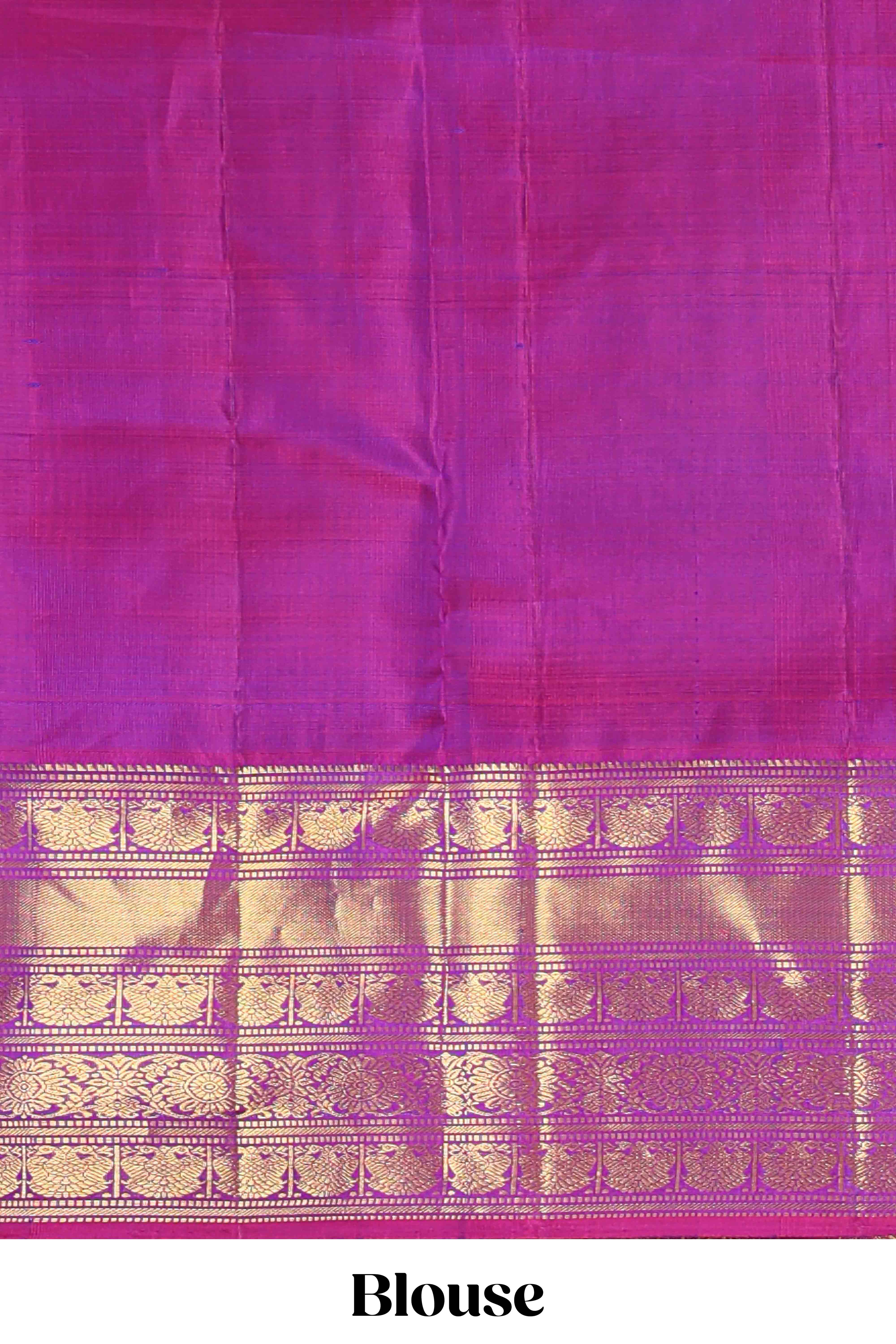 Blue zari butta dotted stripes parambariya pattu saree with contrast border and pallu - Image 5