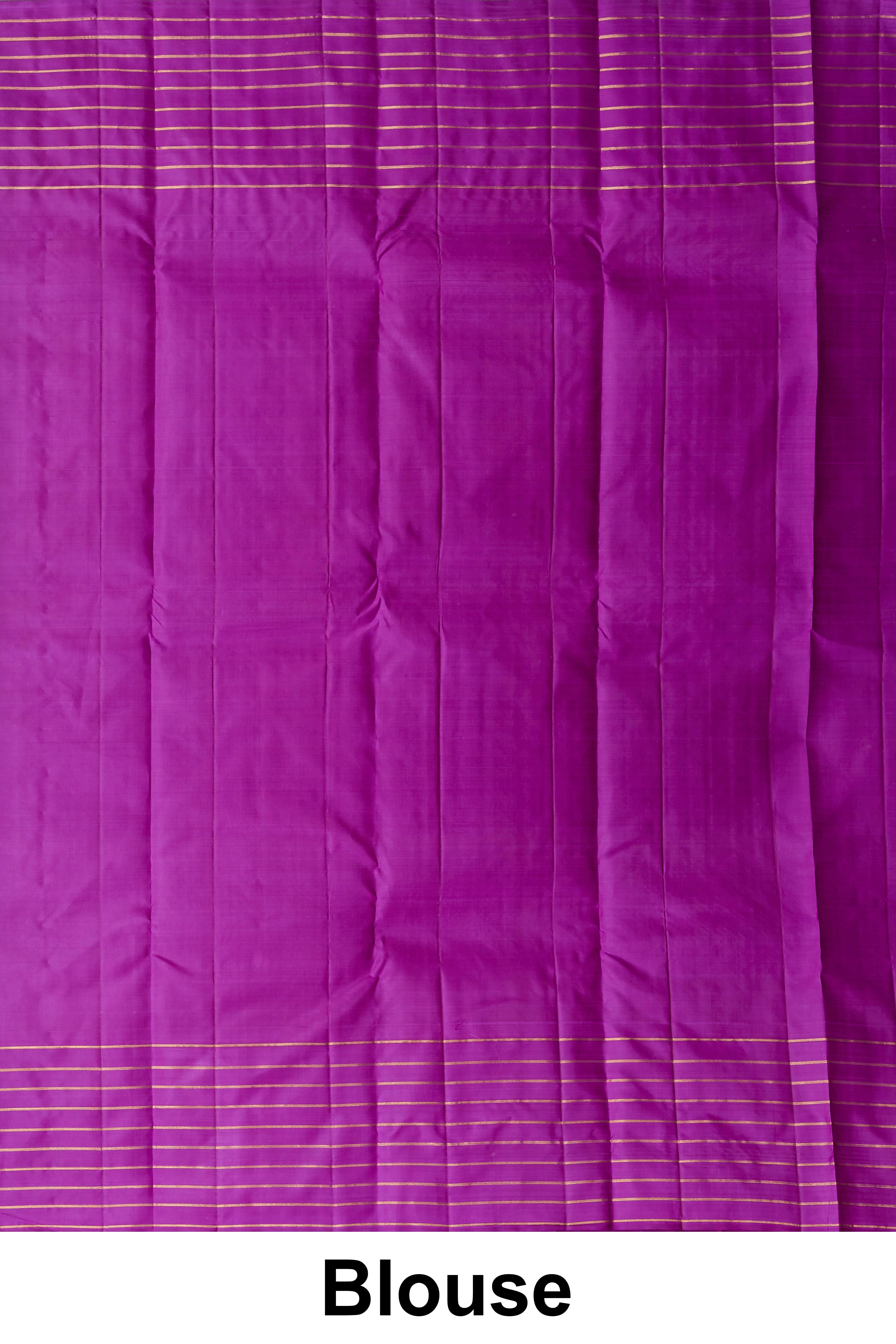 Kanchipuram Vairaoosi and Checks Silk Saree in Grey with Contrast Purple Border and Small Buttas - Image 5
