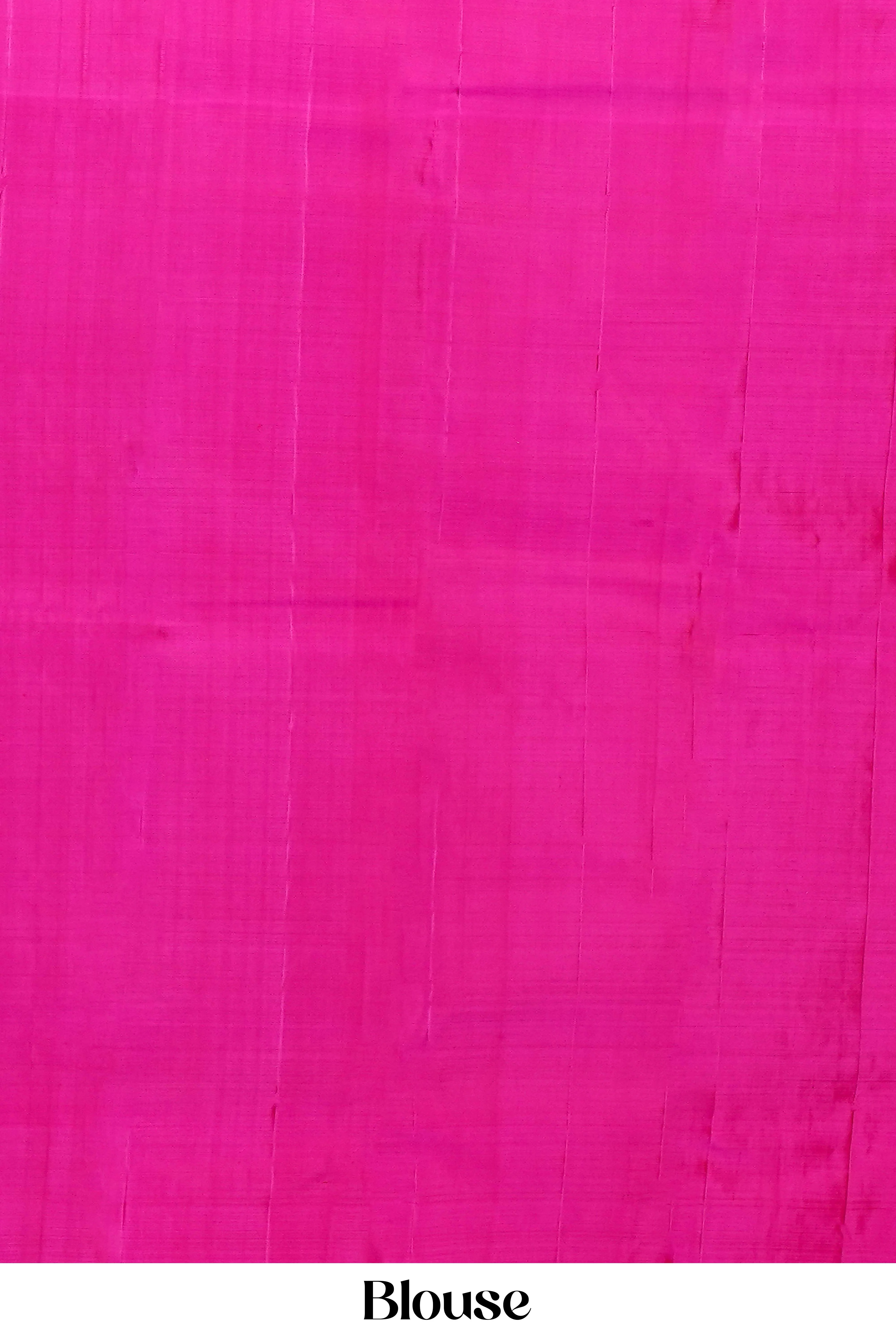 Hot Pink & Olive Green Contrast Border Kanchipuram Pure Silk Saree with Bold Circular Buttas - Image 5