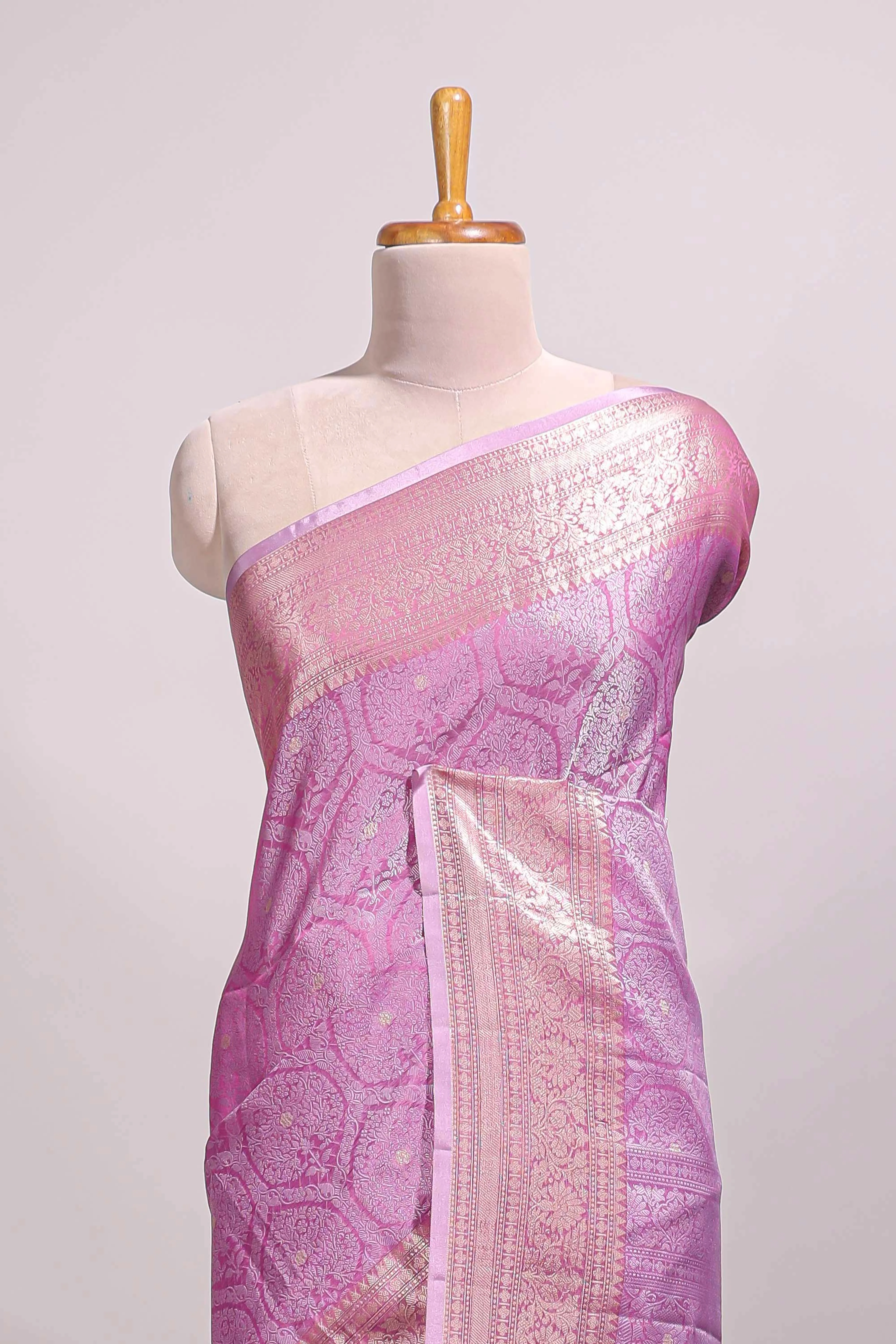 Lavender floral brocade jacquard design semi tussar saree with self border and matching blouse - Image 3