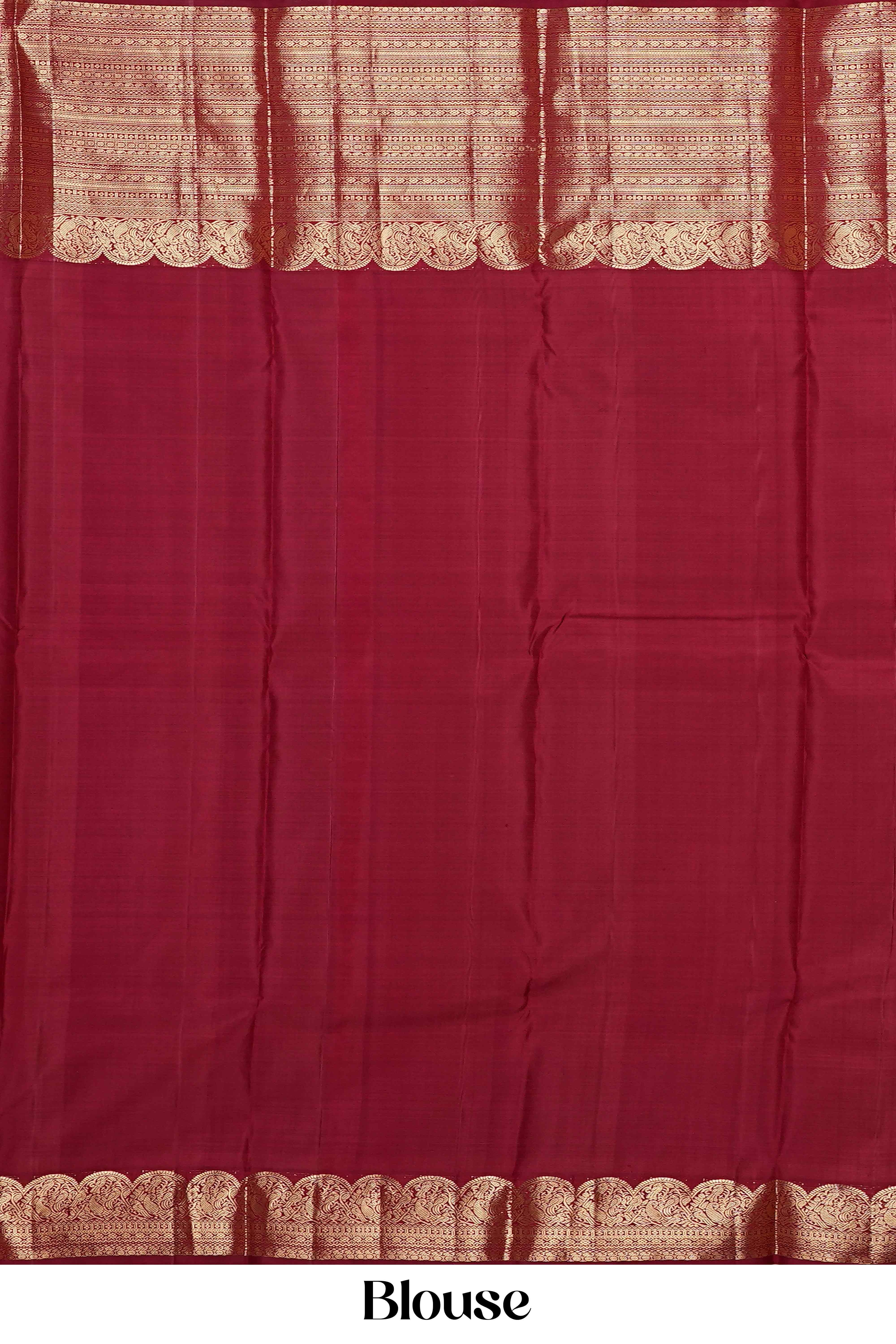 Deep Maroon Kanchipuram Pure Silk Saree with Self Body Buttas, Rich Gold Zari Border & Traditional Pallu - Image 5