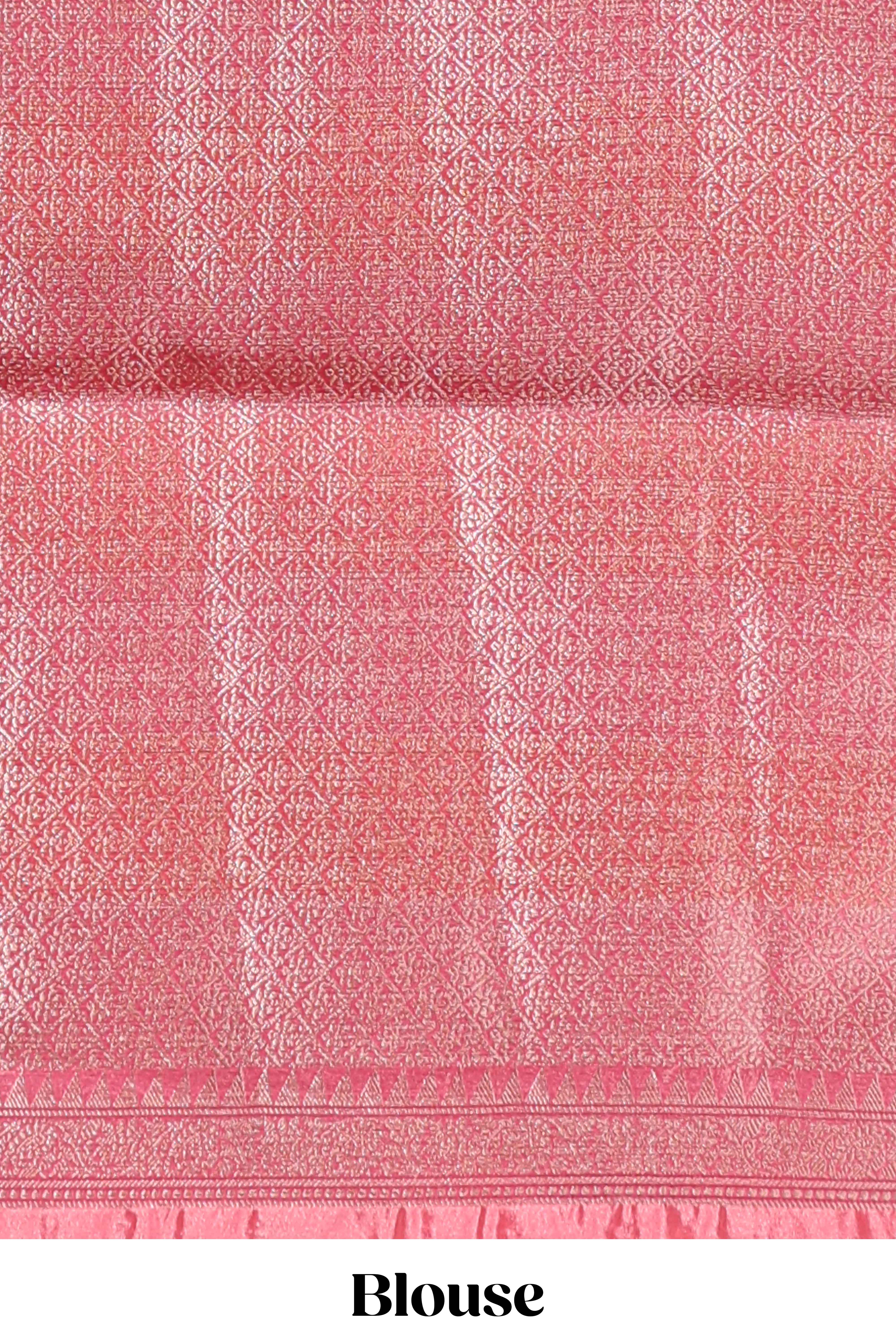 Multi color checked zari motifs design semi tussar saree with self border and matching blouse - Image 5