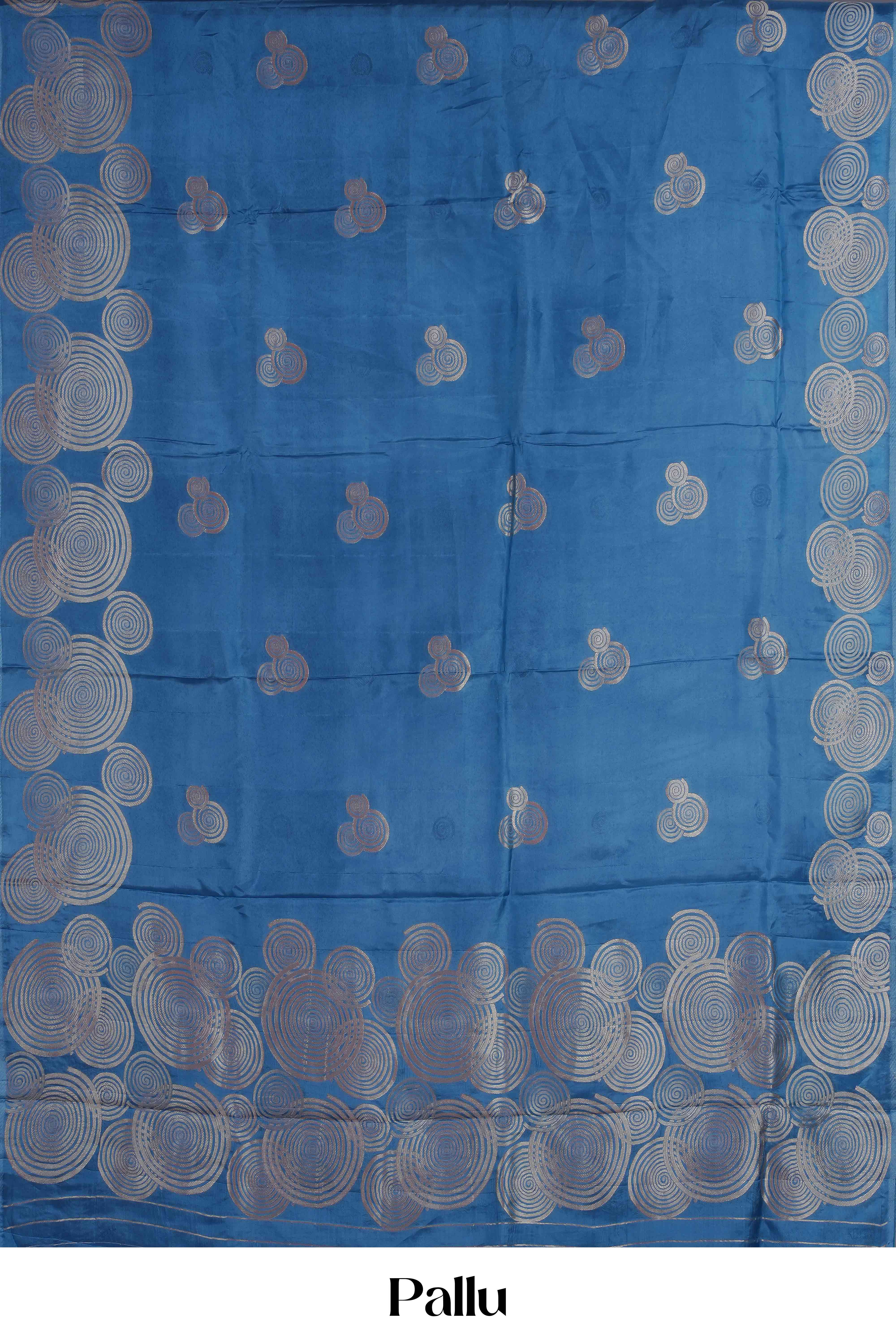 Mushru Silk With Gold Zari Round Designs Self Border - Image 5