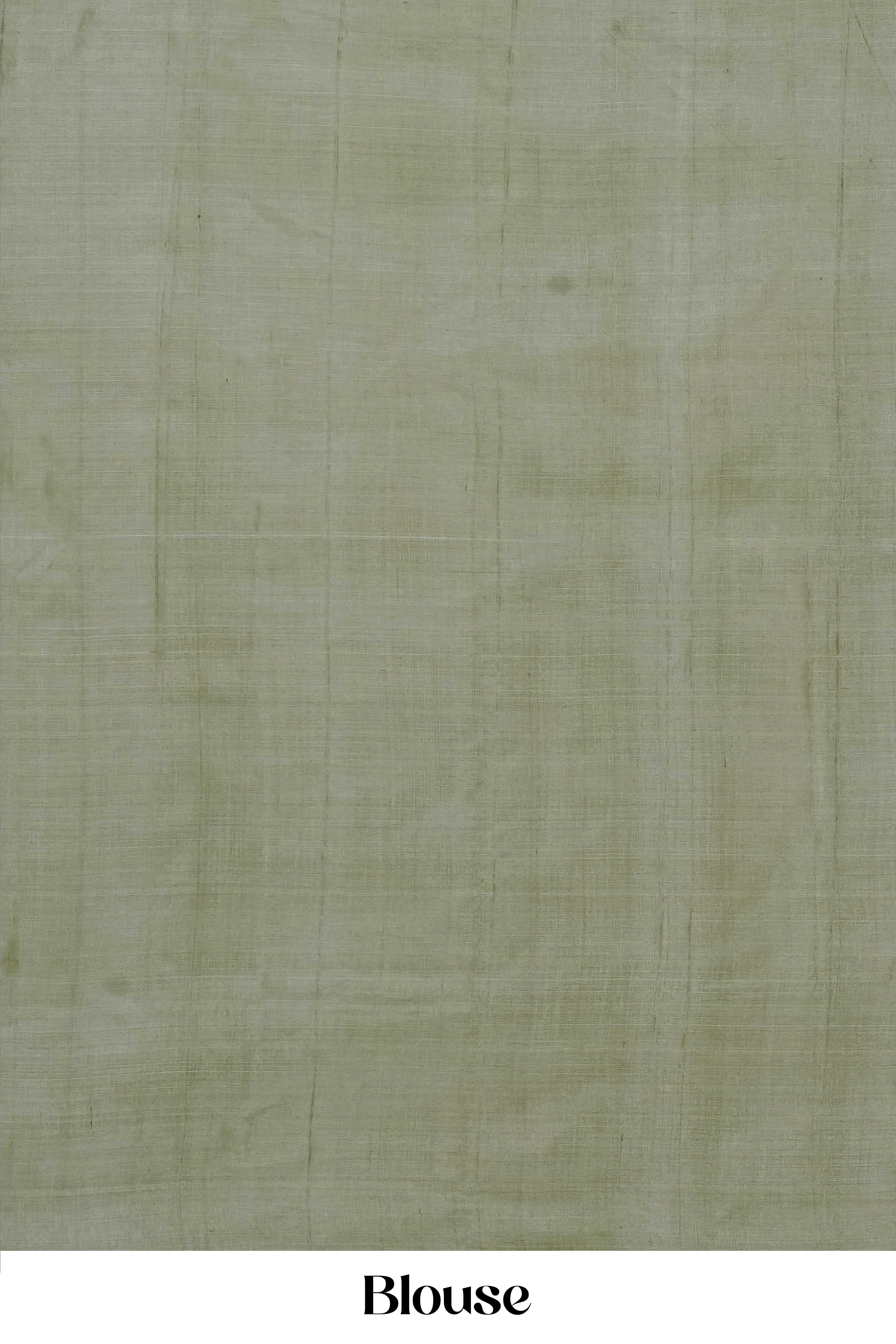 Elegant Pure Tussar Silk Saree in Pastel Olive Green with Subtle Self-Colour Butta Weave and Refined Minimalist Finish - Image 5