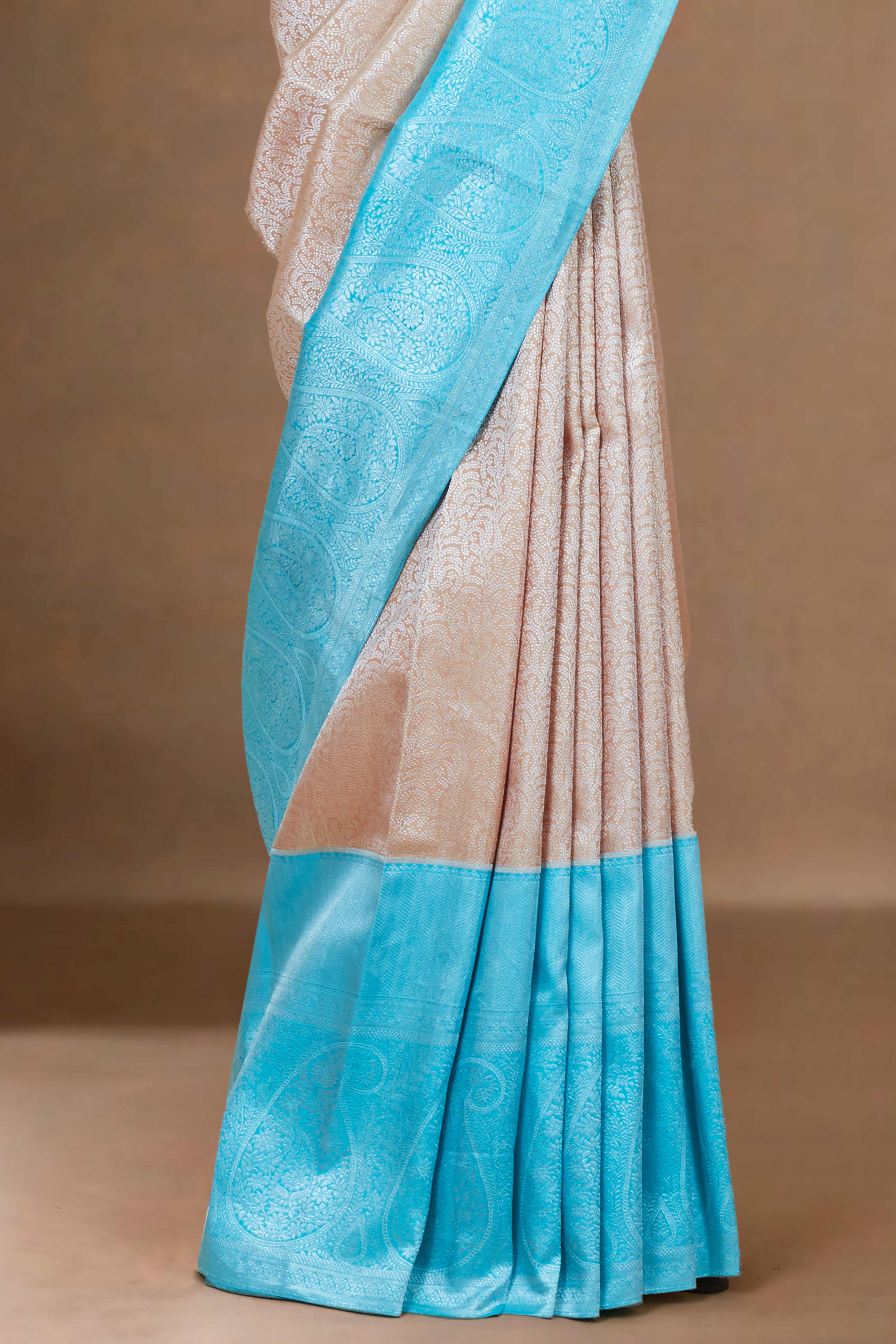 Peach Swayamvara Pattu Saree Jacquard Work With Zari Woven Border - Image 3