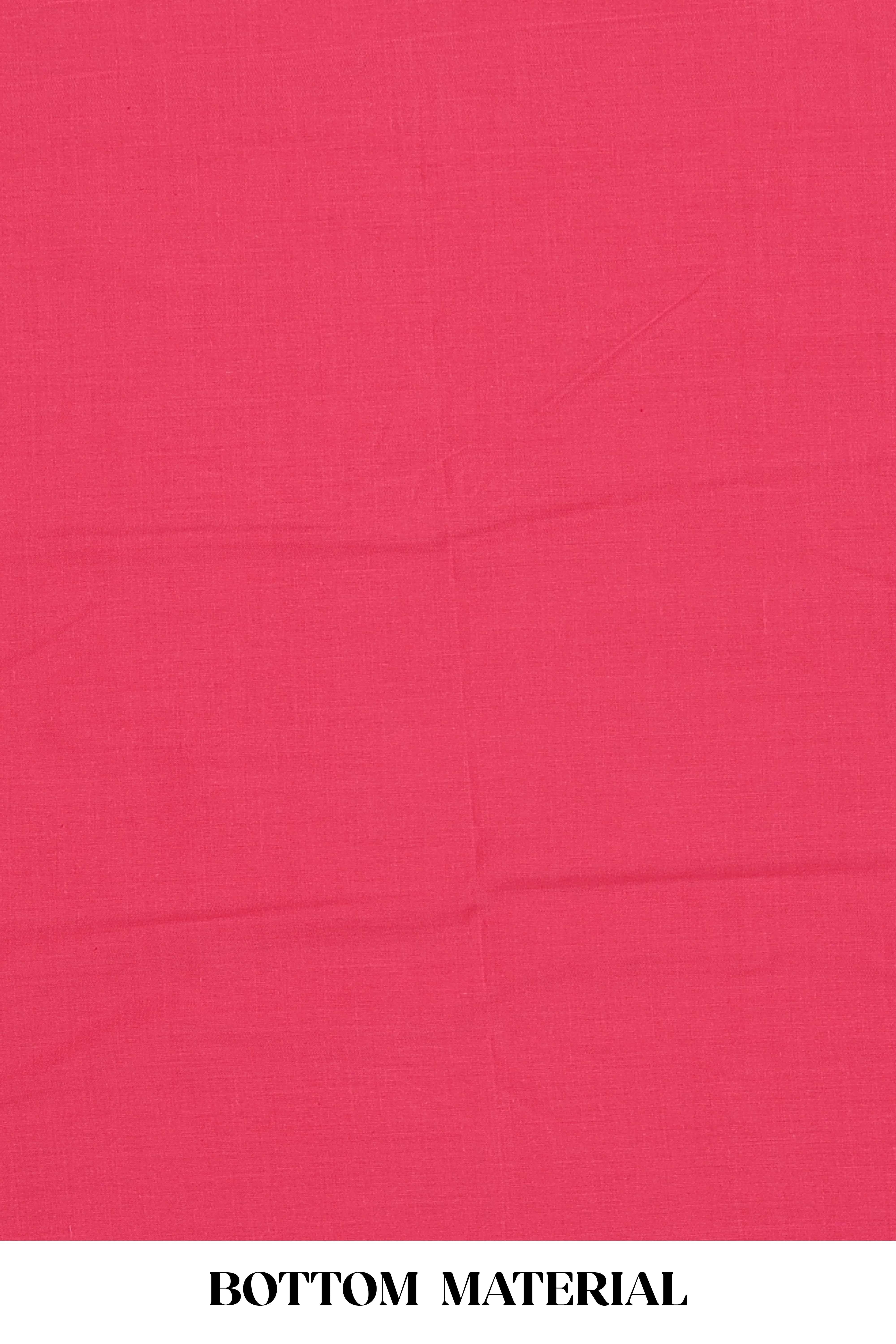 Pink cotton embroidered chudidhar material with floral design bottom and dual shade dupatta - Image 3