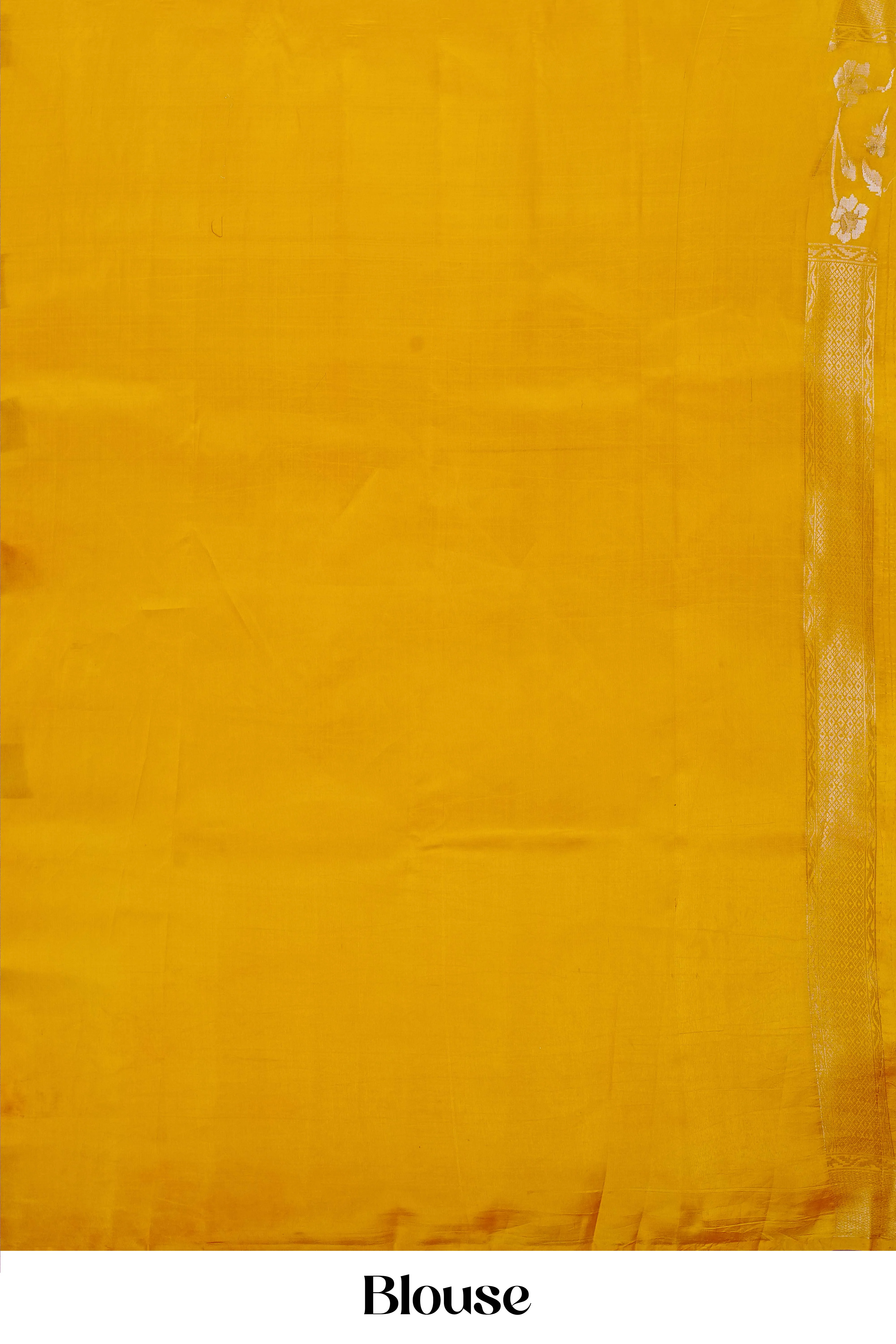 Radiant Red & Mustard Yellow Pure Tussar Silk Saree with Golden Woven Motifs and Contrast Pallu - Image 5