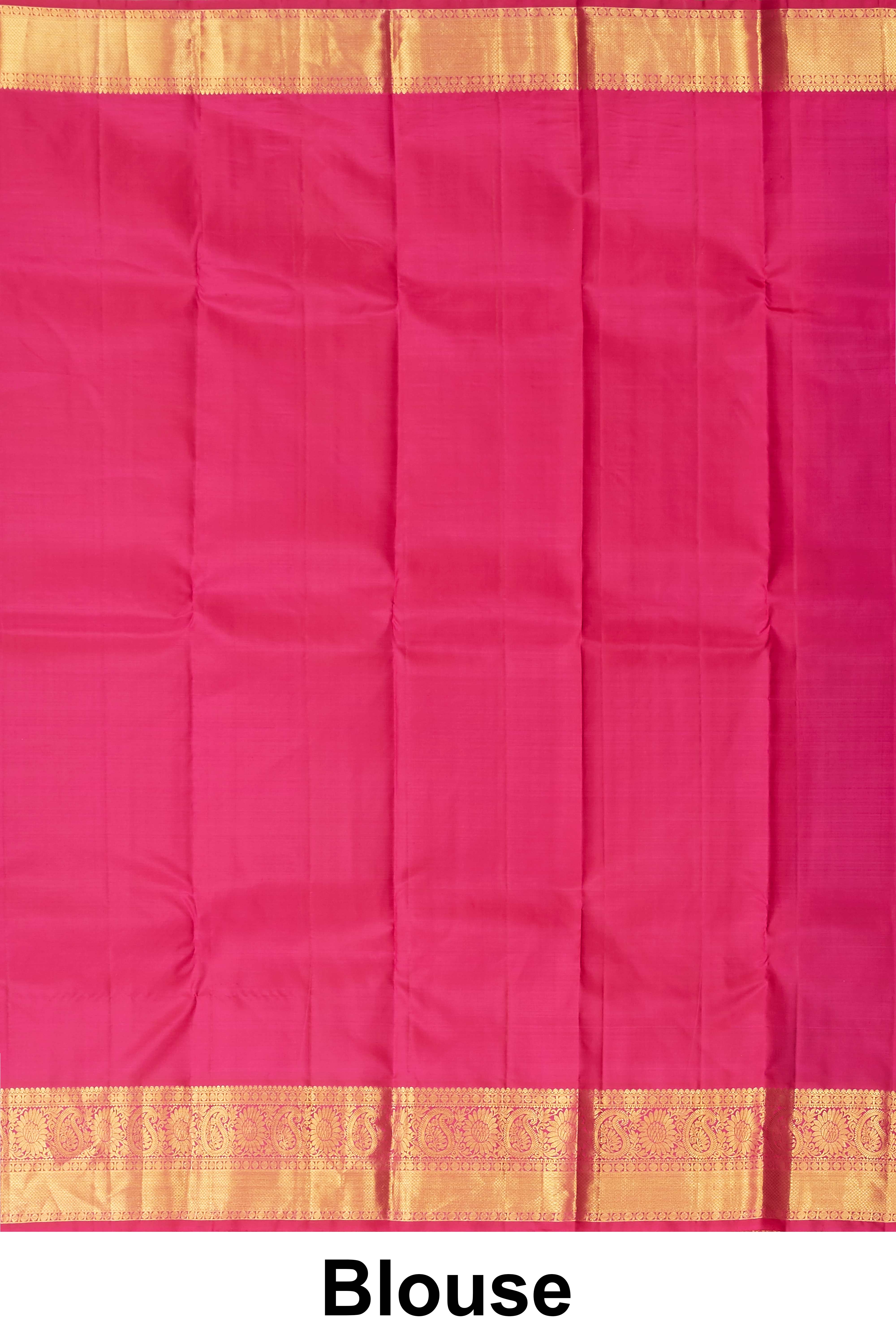 Kanchipuram Handwoven Royal Blue Silk Saree with Gold Zari Buttas and Rich Contrast Pink Border - Image 5