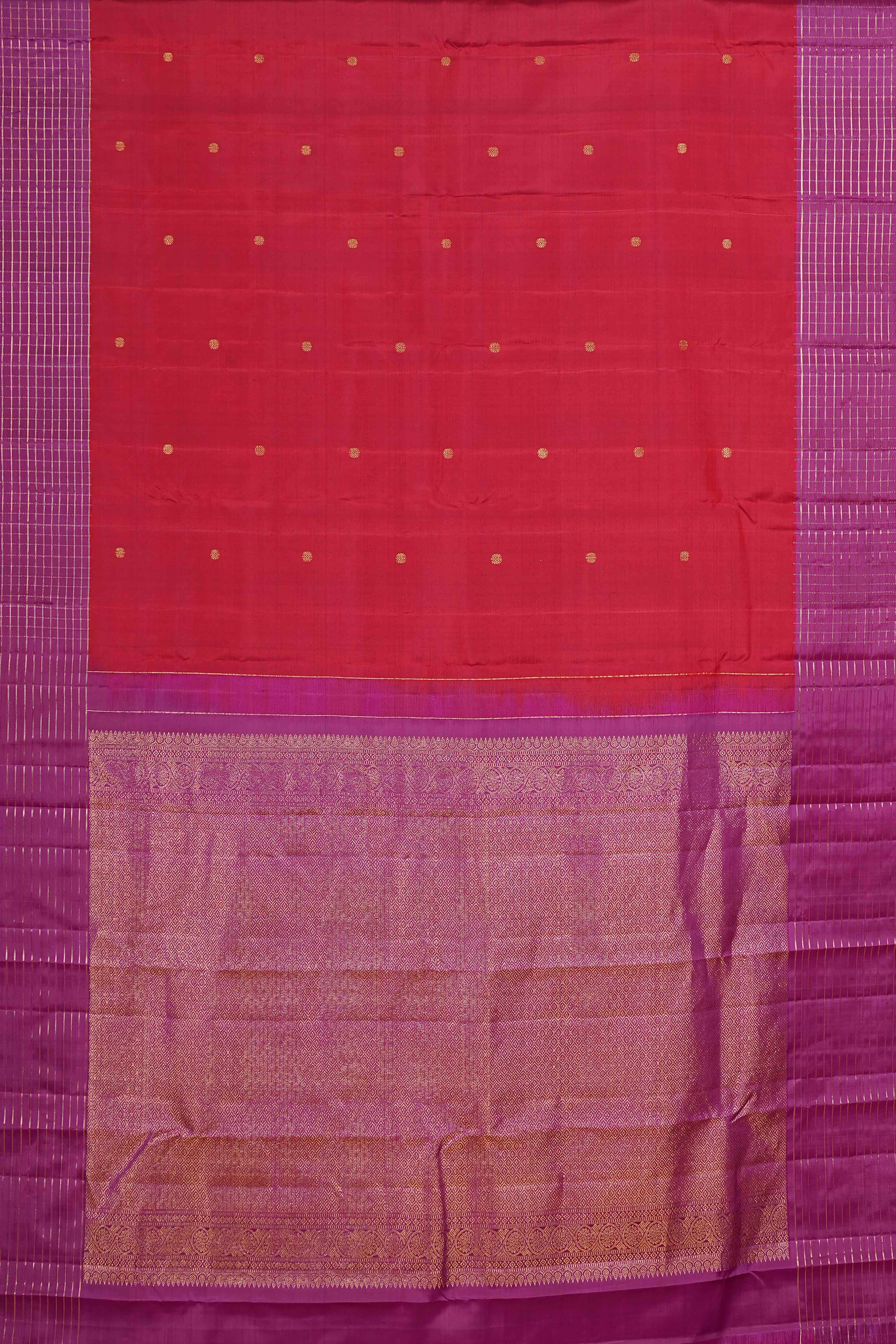 Wine Red & Purple Checked Border Kanchipuram Pure Silk Saree - Image 4