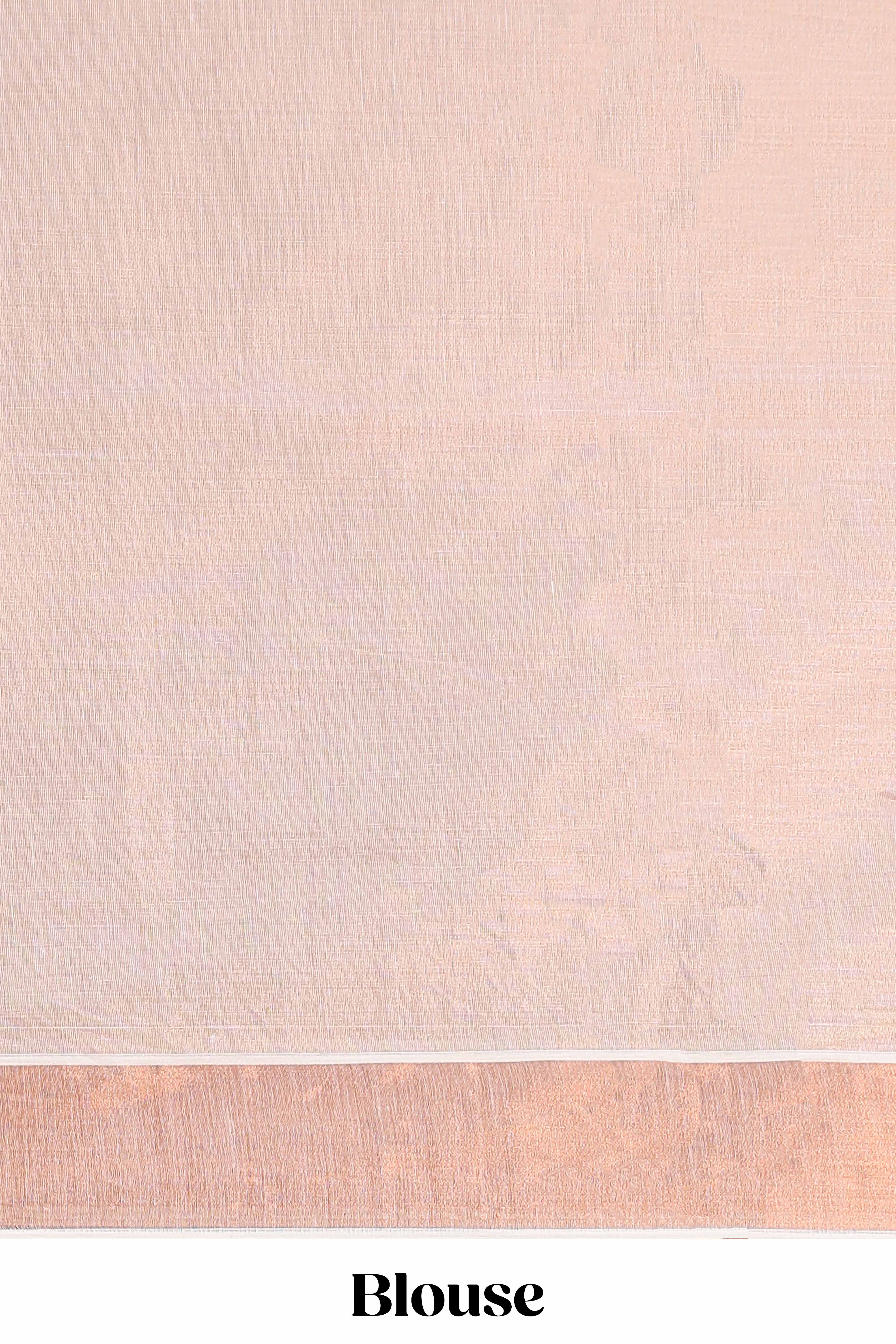 Cream kerala tissue plain saree highlighted by a classic copper jari border - Image 5