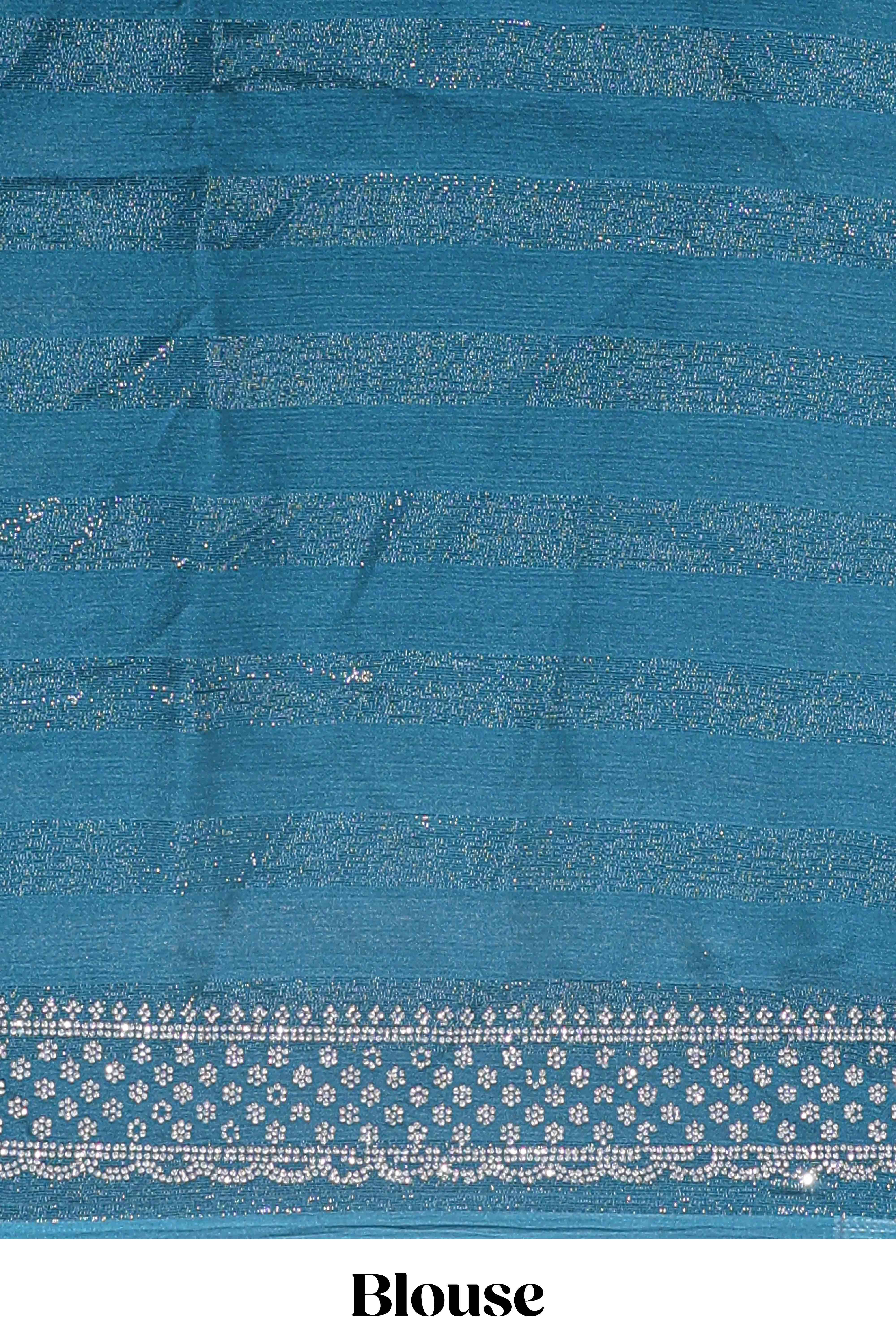 Forest green wave design stone work designer saree with self scallop border and matching blouse - Image 5