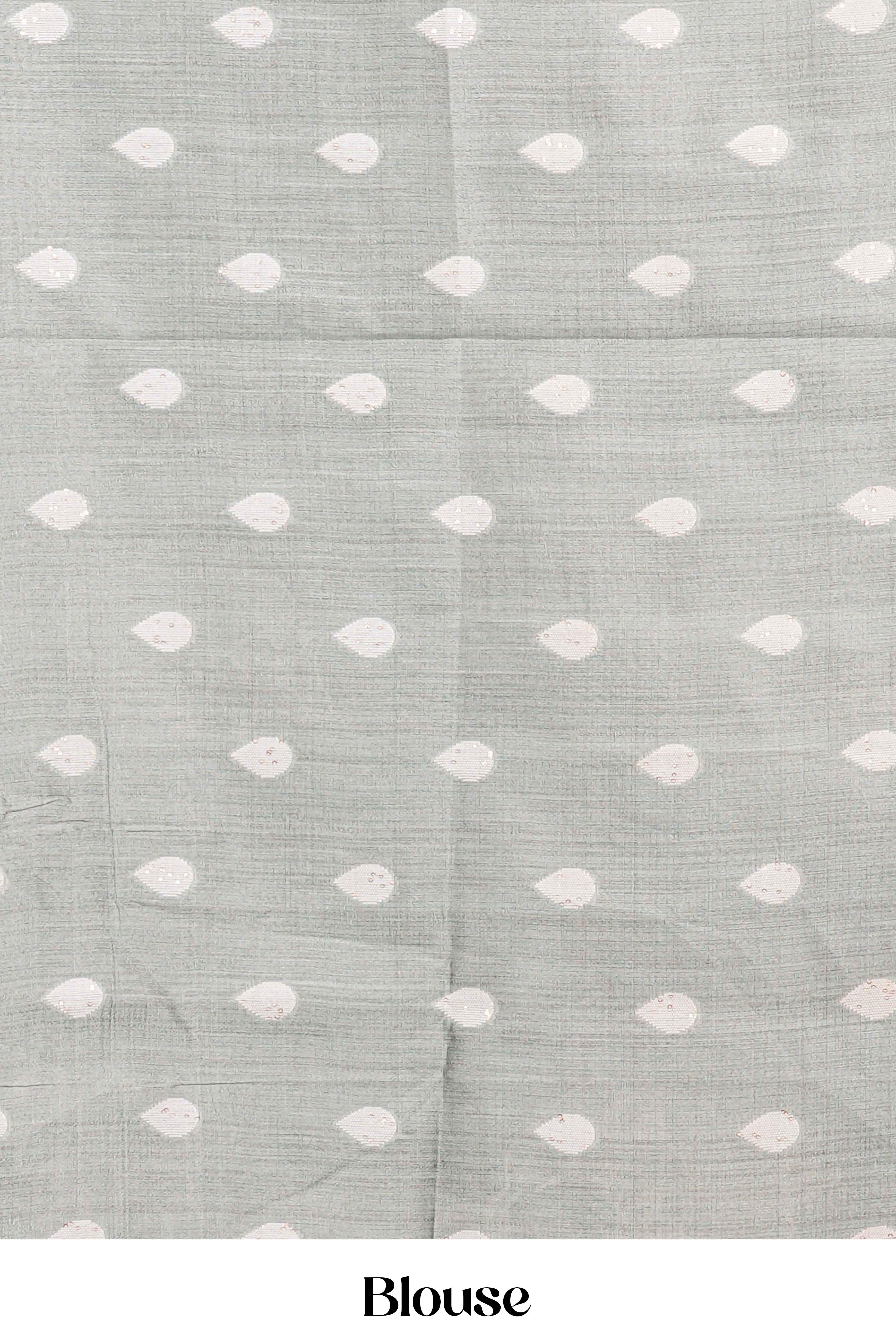Gray Semi Tussar Saree Leaf Motifs Woven Across The Body Along With Blouse - Image 6