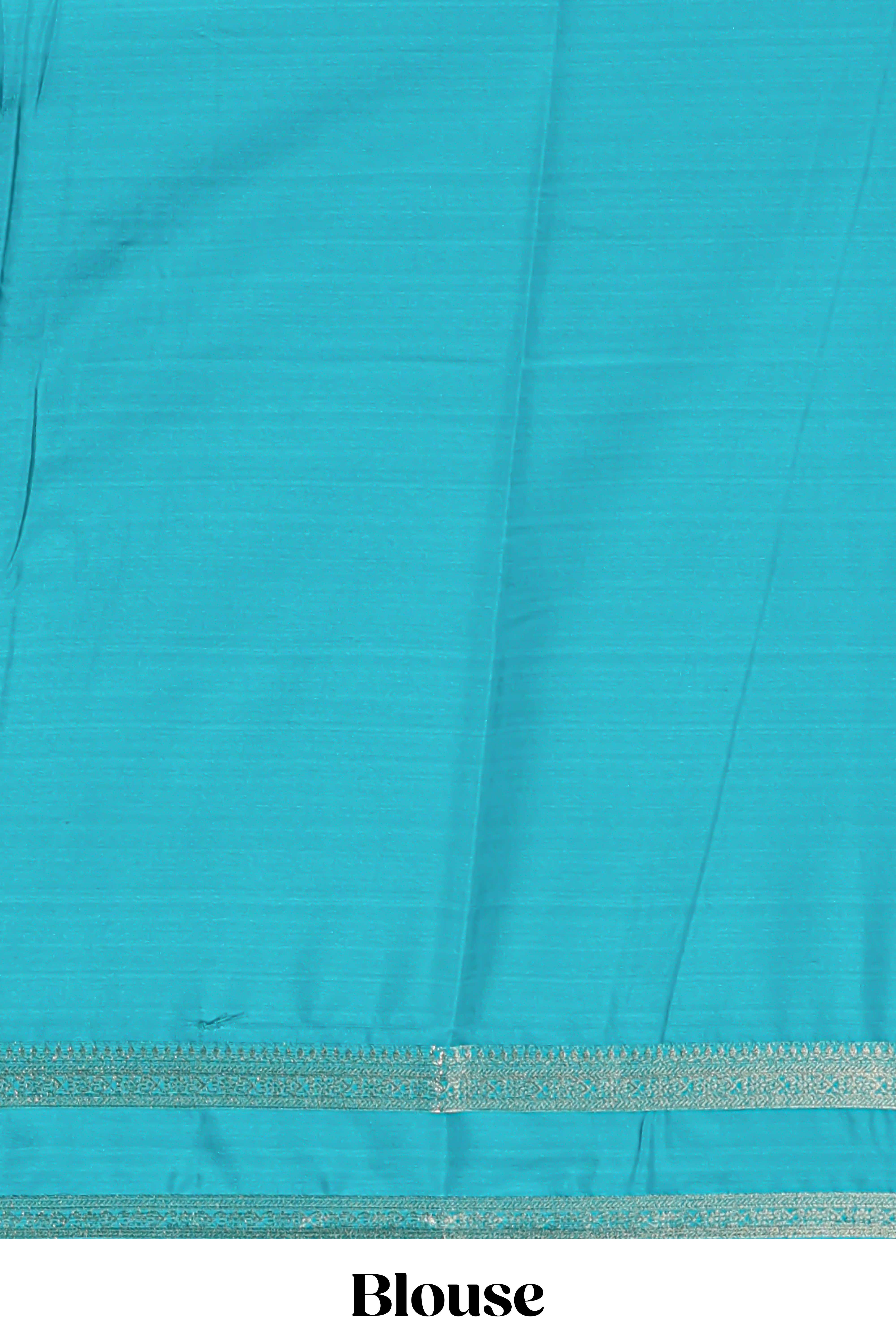 Green art mysore silk saree with retta petta contrast border and rich pallu with plain blouse - Image 5