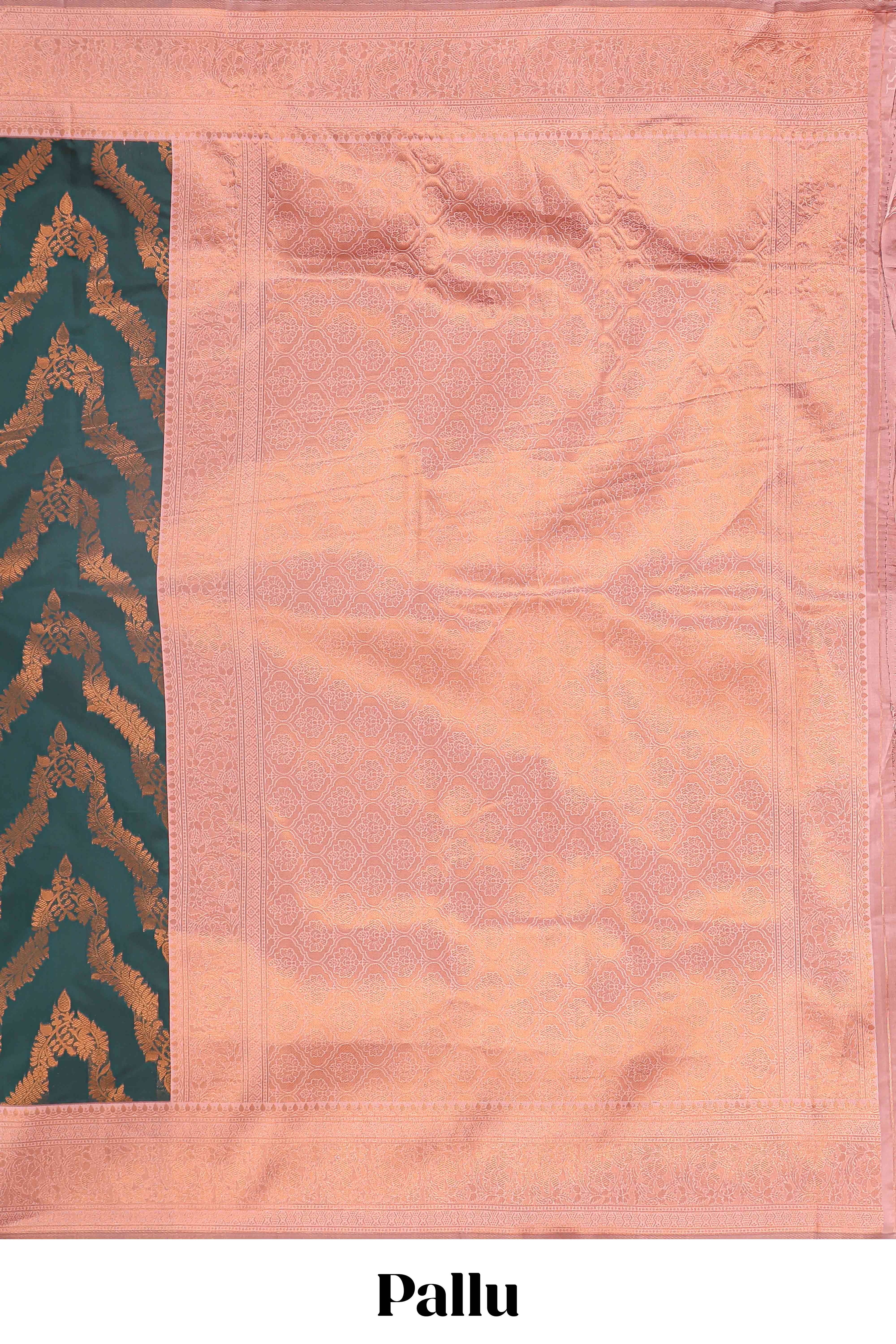 Green chevron zari design litchi silk saree with contrast zari design border and contrast blouse - Image 4