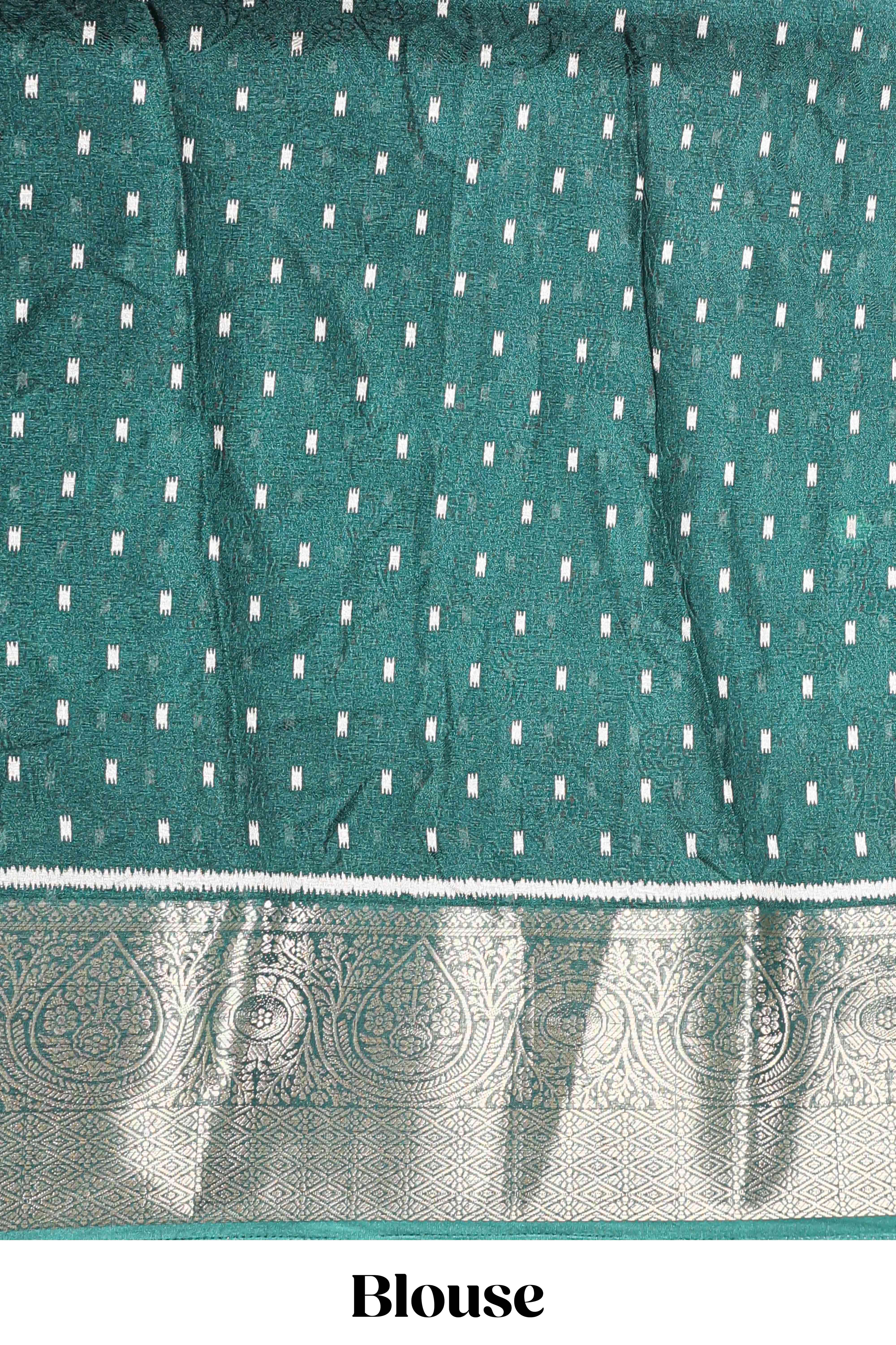 Green marsh mellow Ikkat floral and dotted butta saree with zari border - Image 5