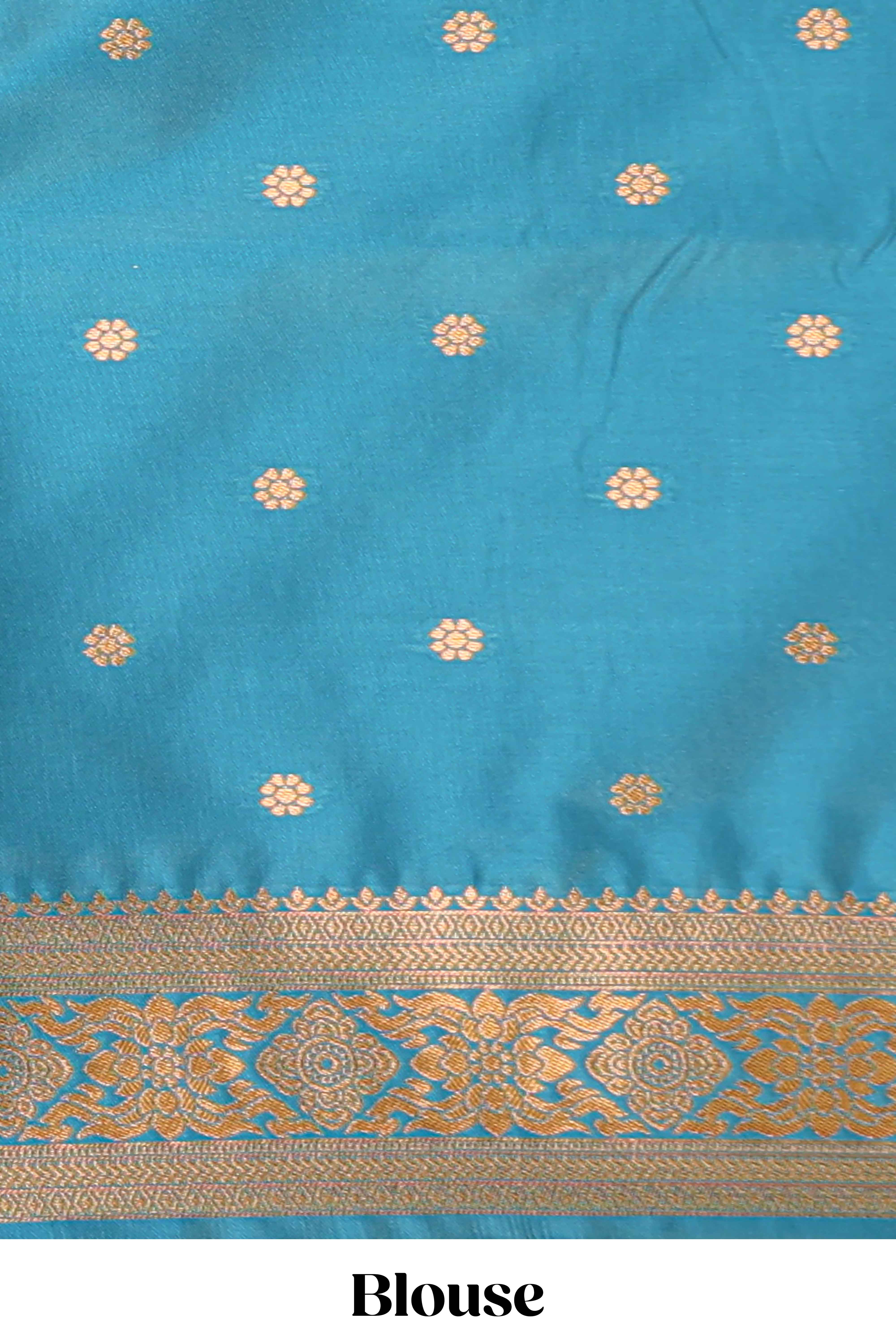 Green Semi soft silk saree copper zari motifs with contrast border and pallu with a matching blouse - Image 5