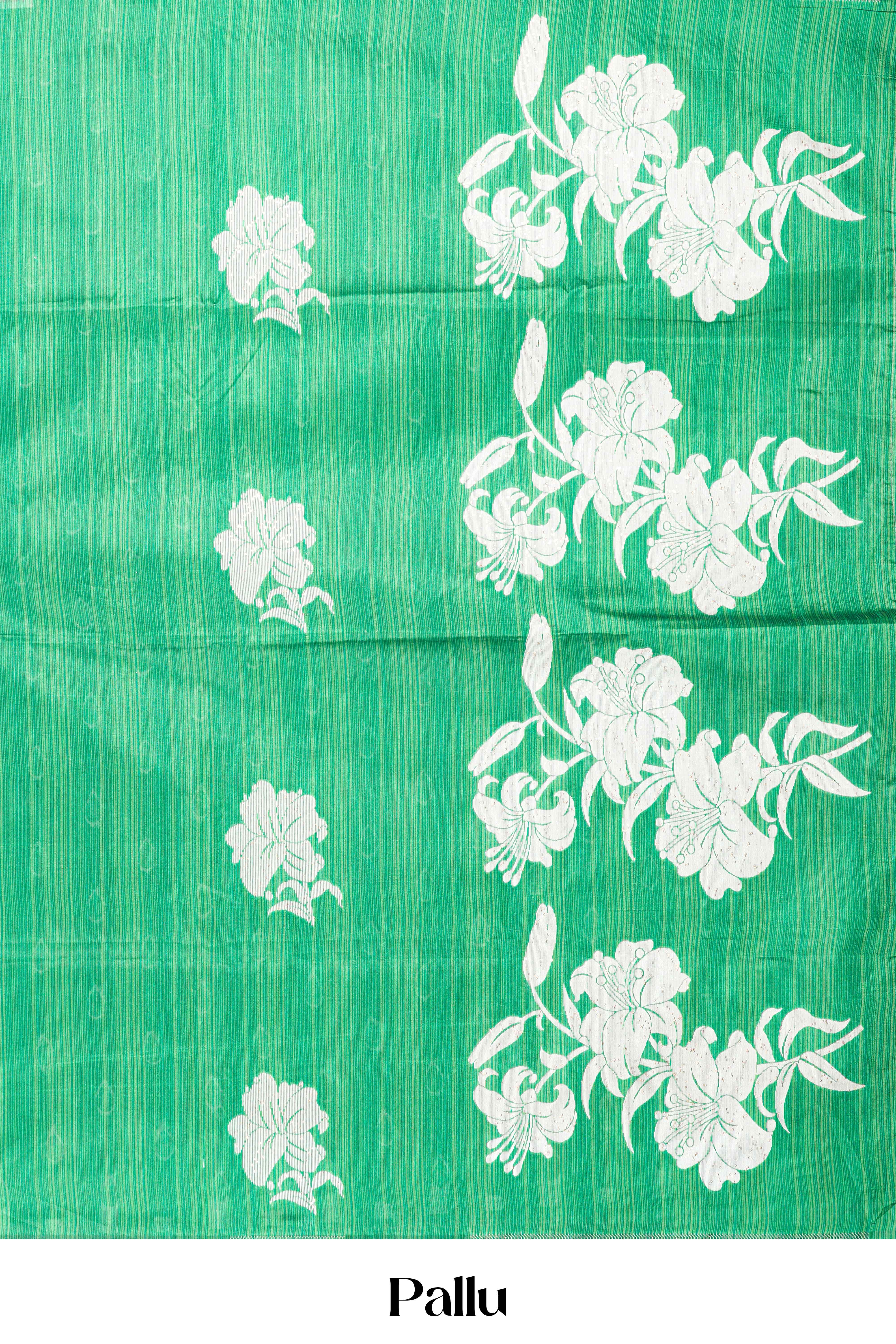Green Semi Tussar Saree Floral Motifs Woven Across The Body Along With Blouse - Image 5