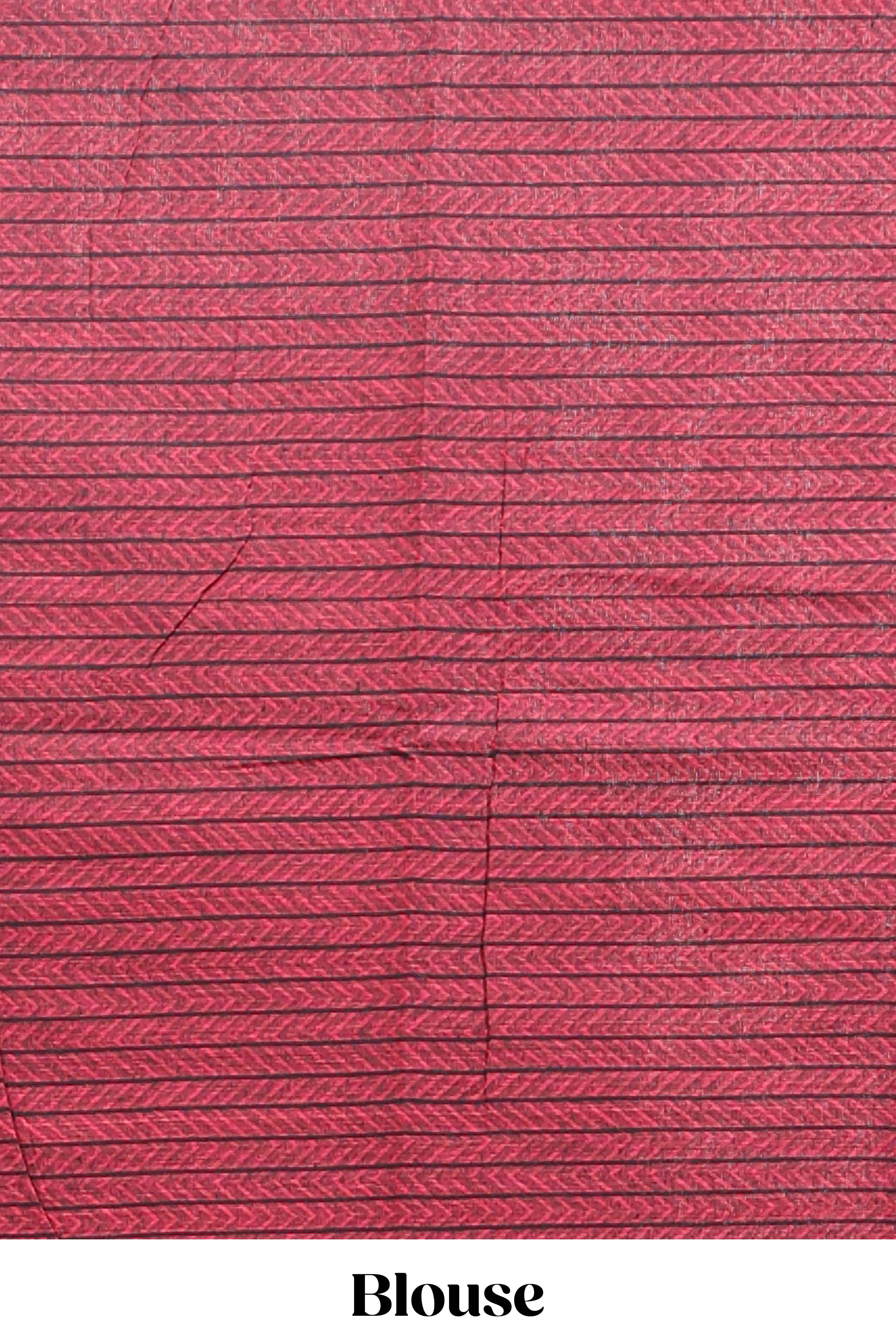 Green striped mangalagiri cotton saree with contrast border and striped pallu with blouse - Image 5