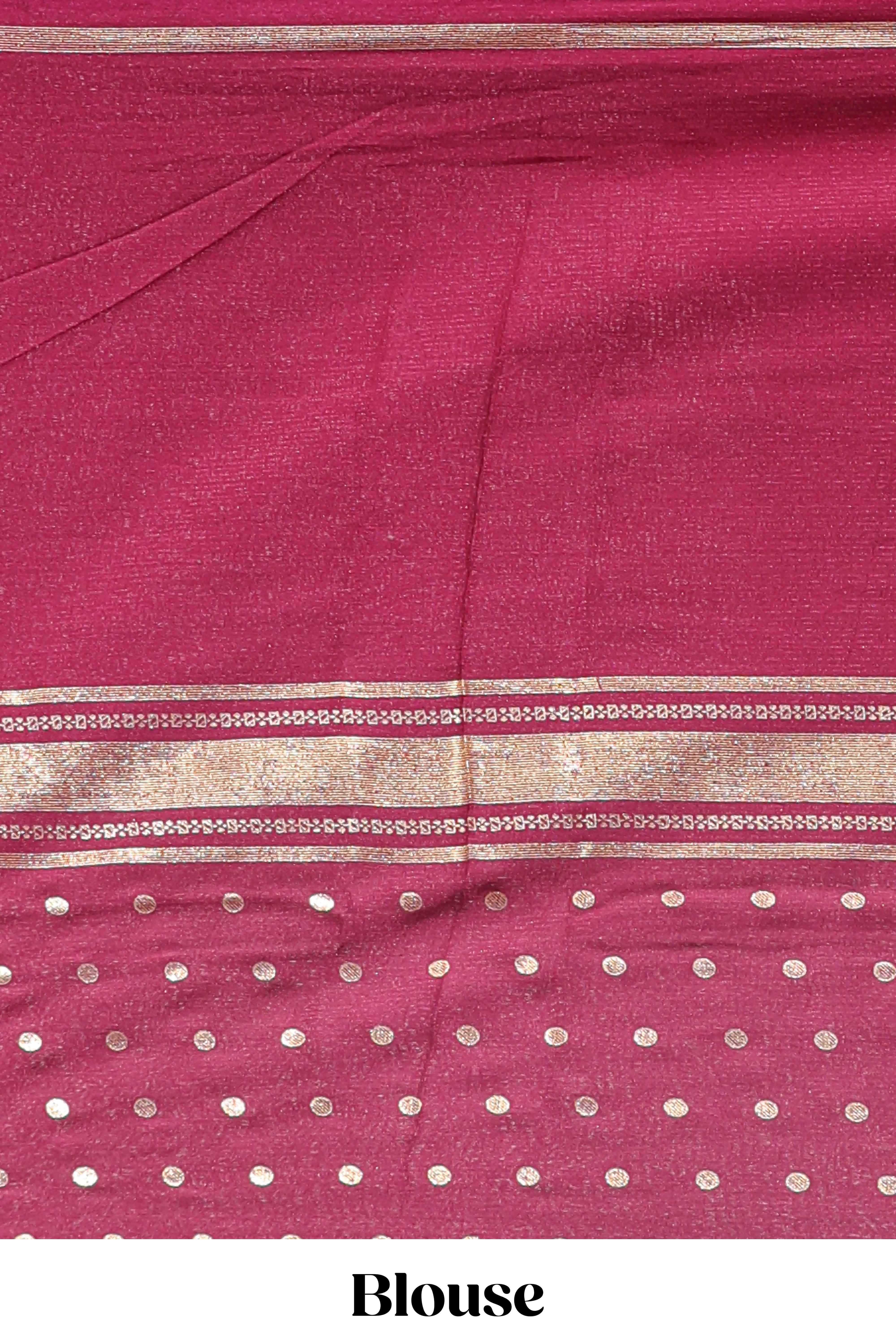 Green zari motifs semi soft silk saree with contrast border and striped pallu - Image 5
