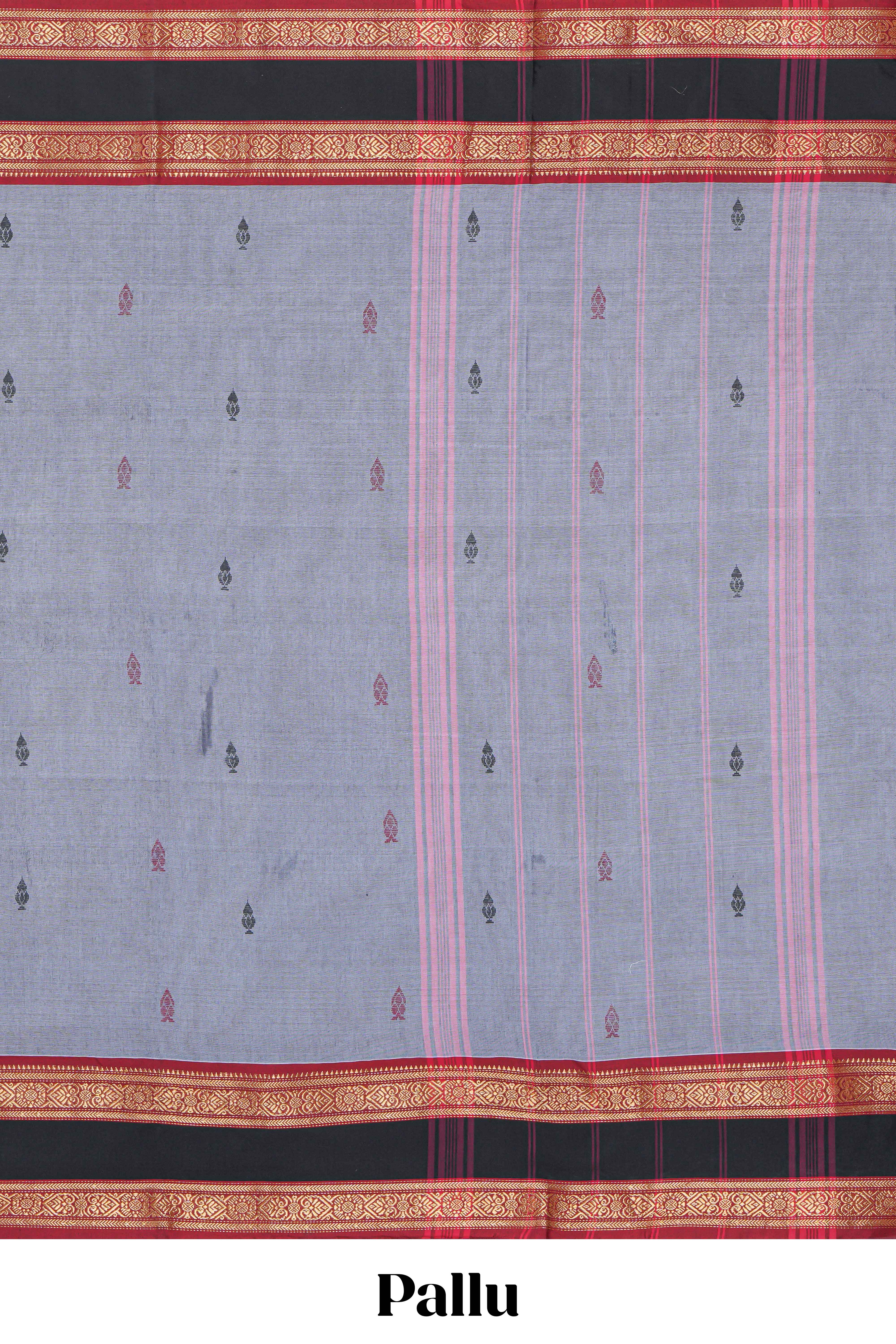 Grey colour chettinad cotton saree plain body with contrast border and self pallu along with blouse piece - Image 2