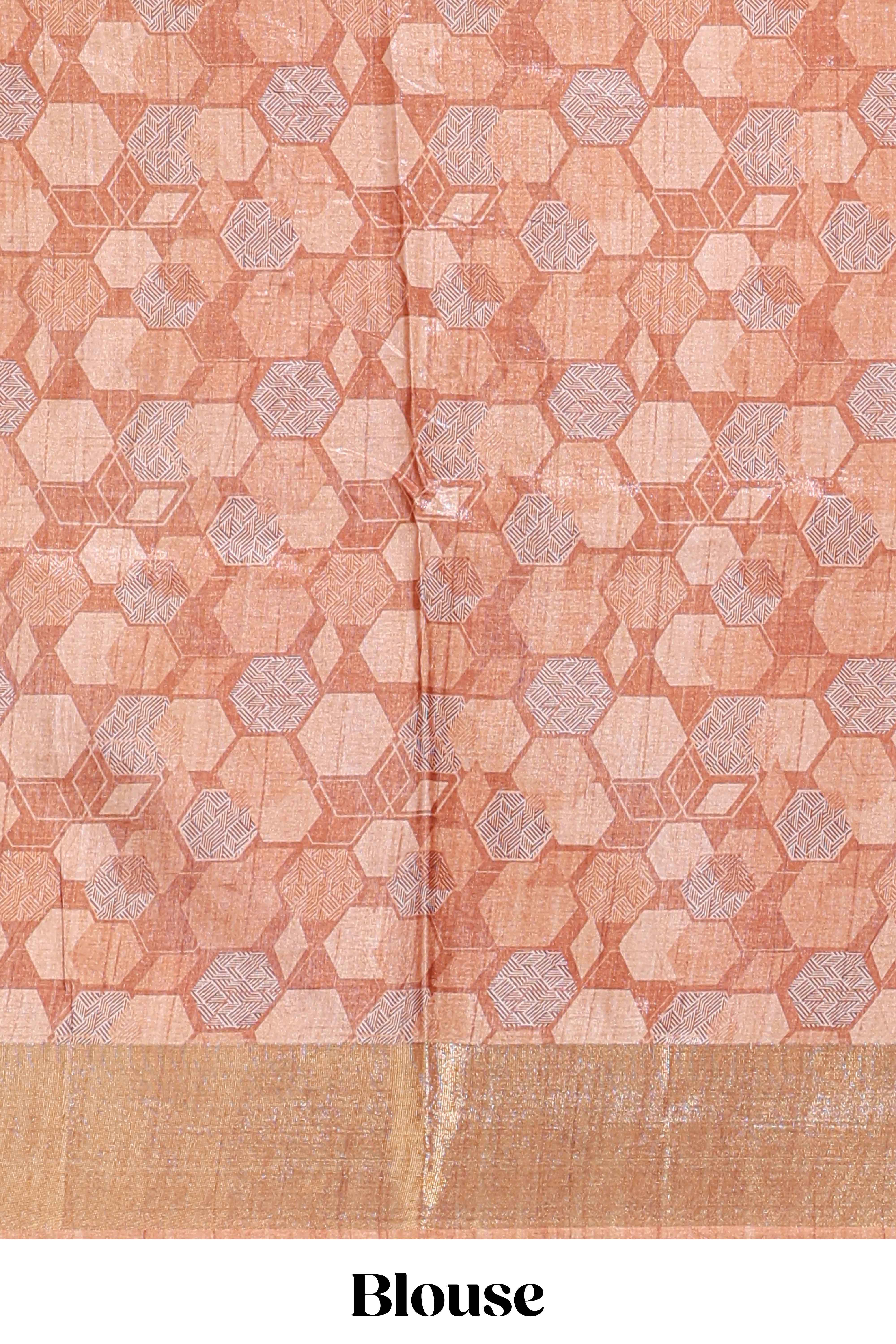 Grey geometrical tussar silk saree multi coloured honeycomb geomatric patterns rich matching pallu along with tassles - Image 5