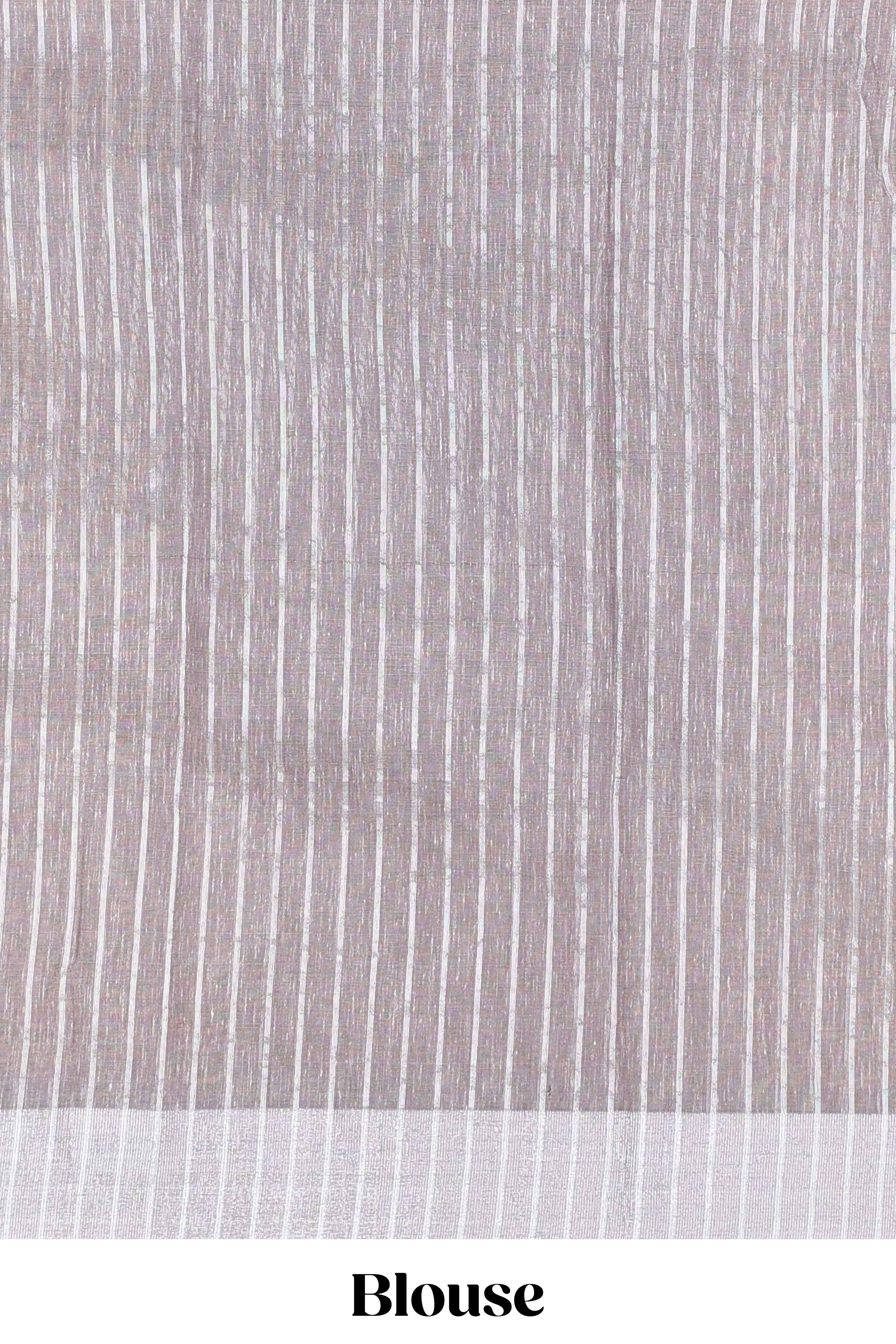 Grey jute cotton saree leaf motifs with zari border and pallu - Image 5