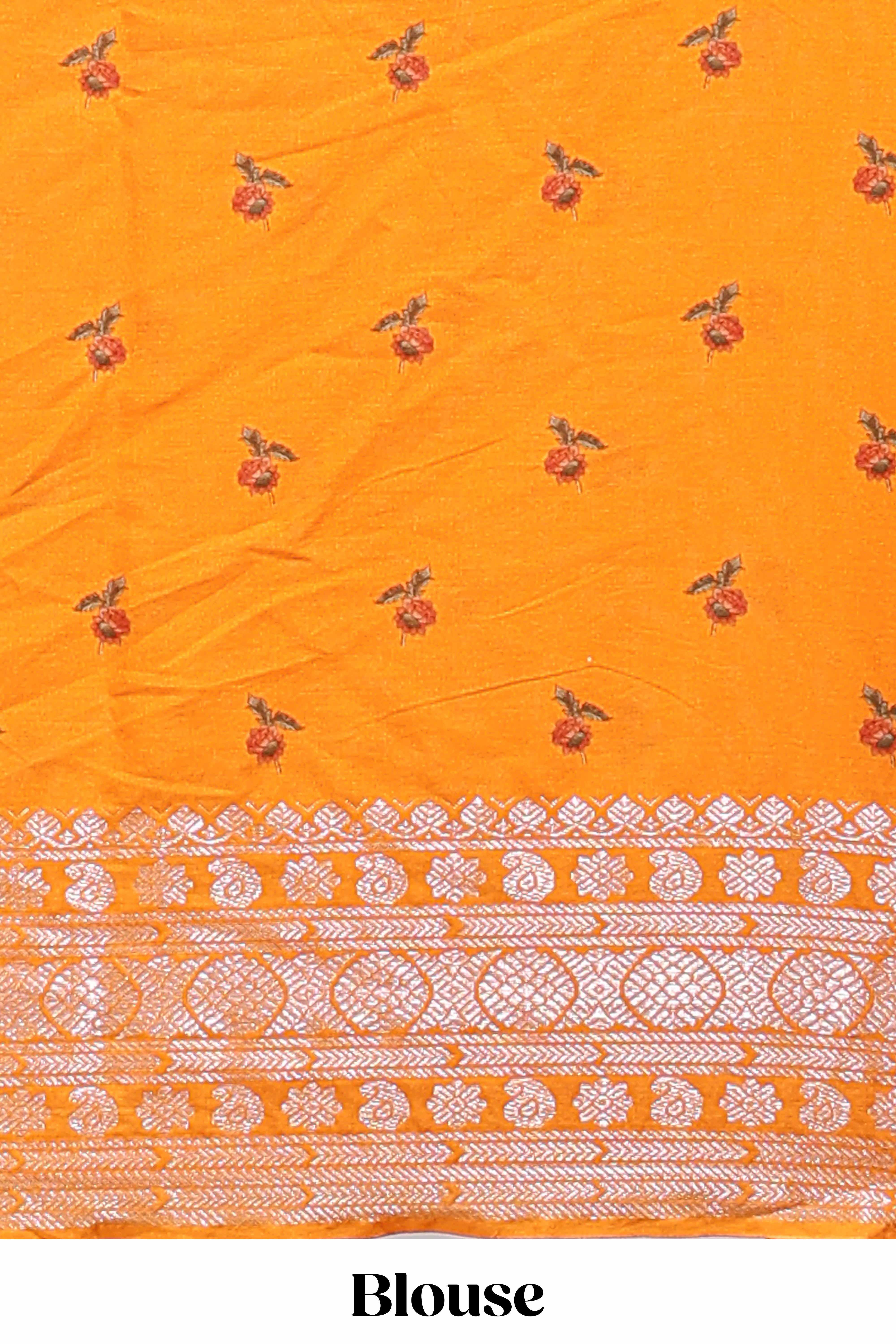 Grey kalamkari style chirala cotton saree with contrast zari border, striped pallu and printed blouse - Image 5