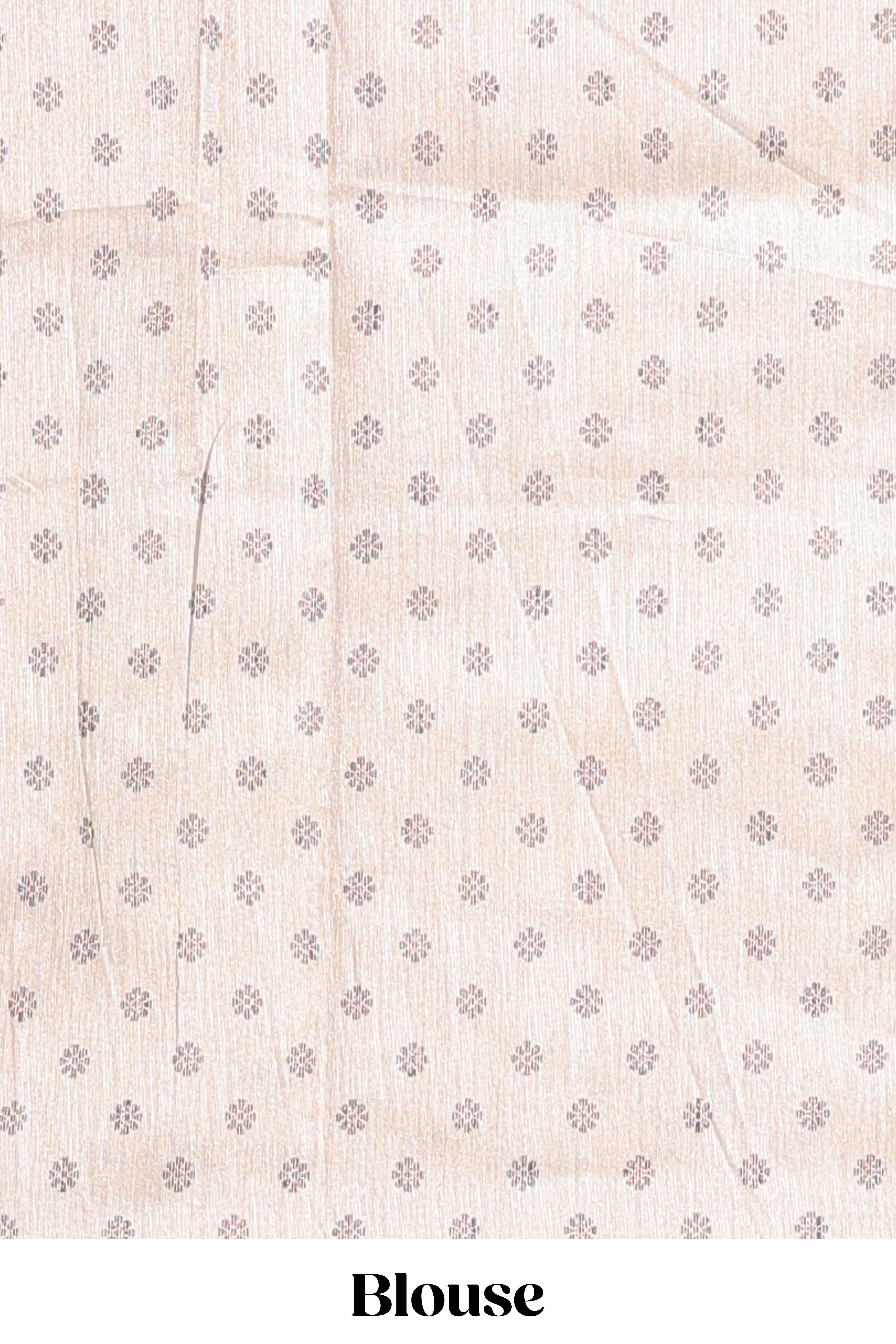 Grey Printed Tussar Silk Saree with Contrast Zari Border and floral printed Blouse - Image 5