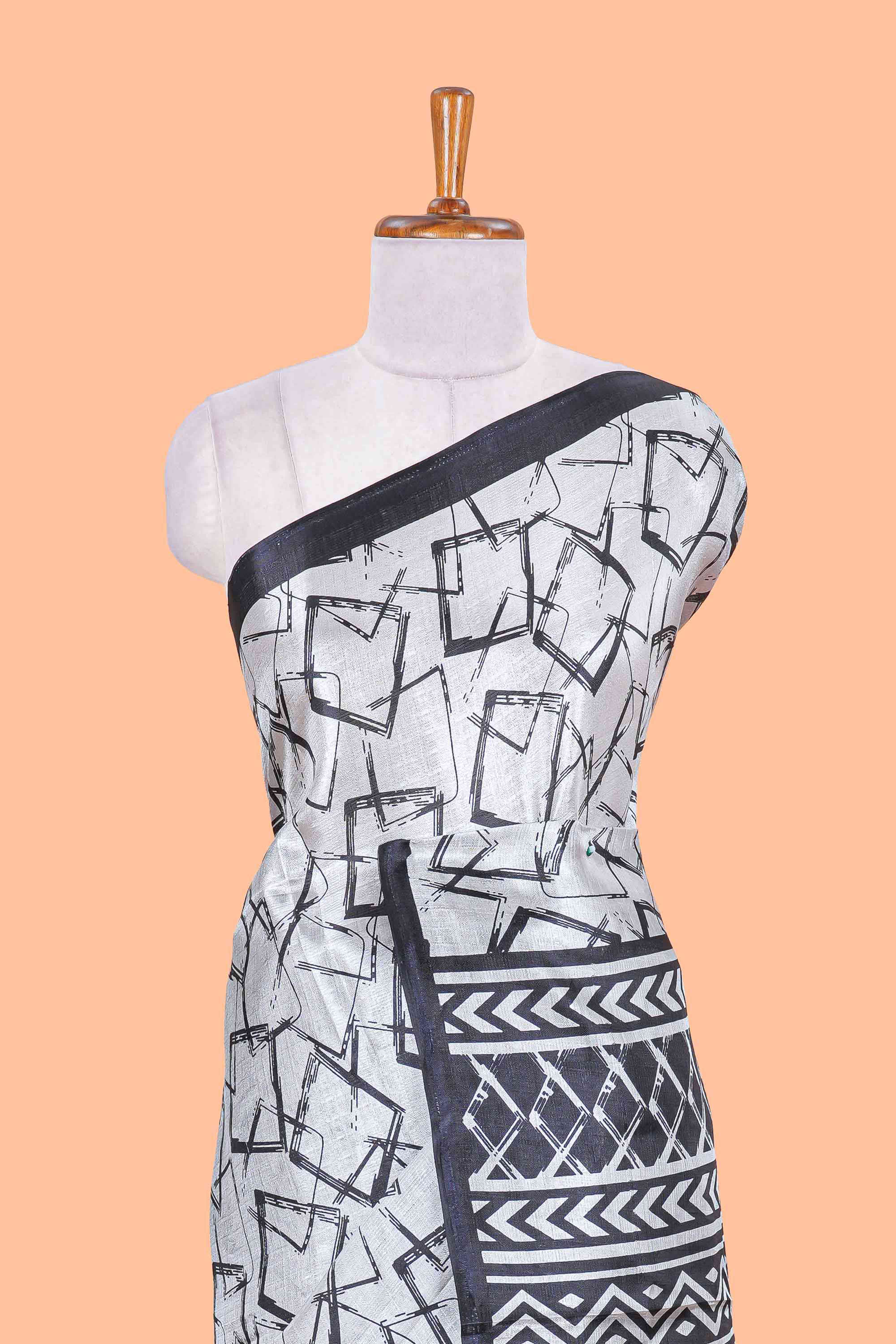 Grey south Cotton Geometrical Print Design In Body And Pallu - Image 3